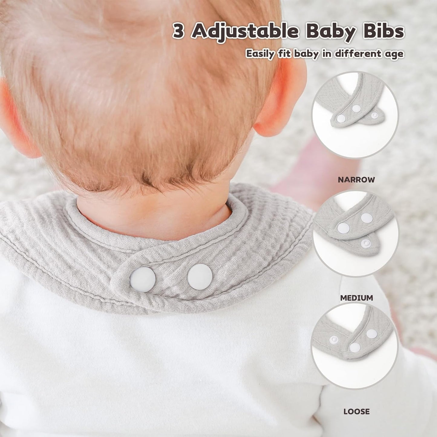 Susurration Muslin Baby Bibs 8 Pack Bandana Drool Bibs, Soft Square Adjustable Baby Drooling Bibs for Unisex Girls & Boys