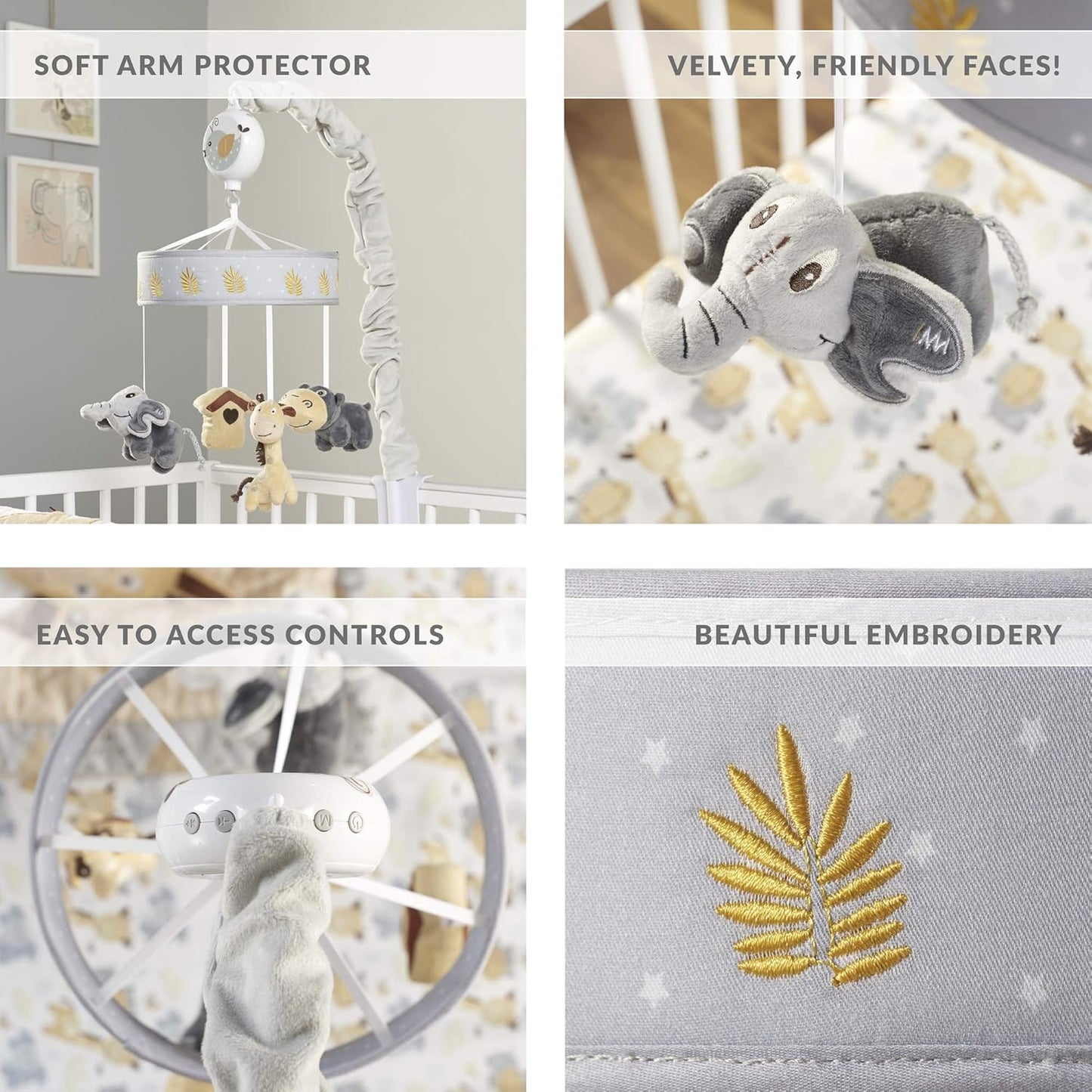 Musical Baby Crib Mobile - Jungle Animal Safari Theme Baby Mobile for Crib, Baby Soother, Baby Toys, Crib Toys Animals, Gray, Tan,