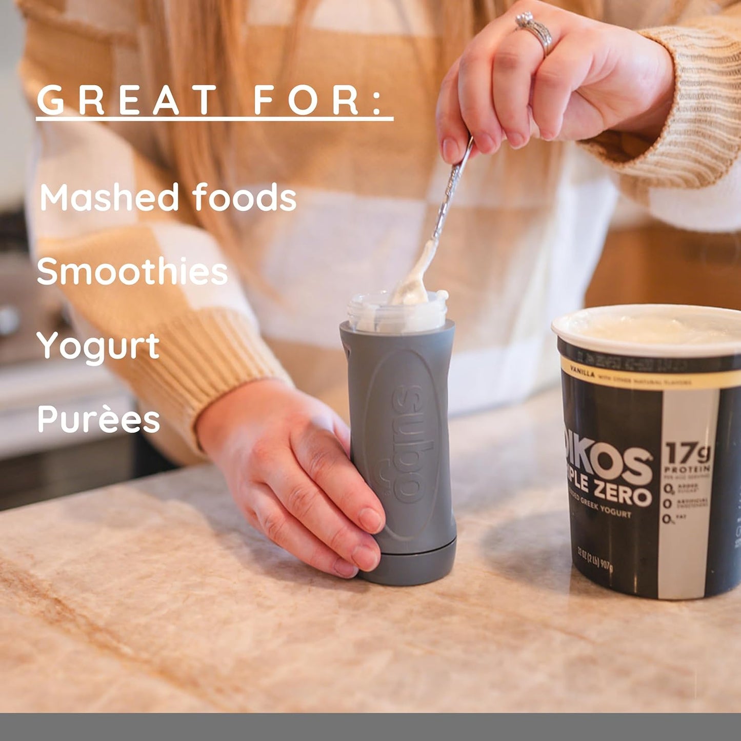 Subo Baby Food Bottle | No Mess Baby Toddler Self Feeder | Squeeze Free Design for Purees, Smoothies, Yogurt, Oatmeal, or Thickened Liquids | Reusable Silicone Washable Cup (Charcoal)