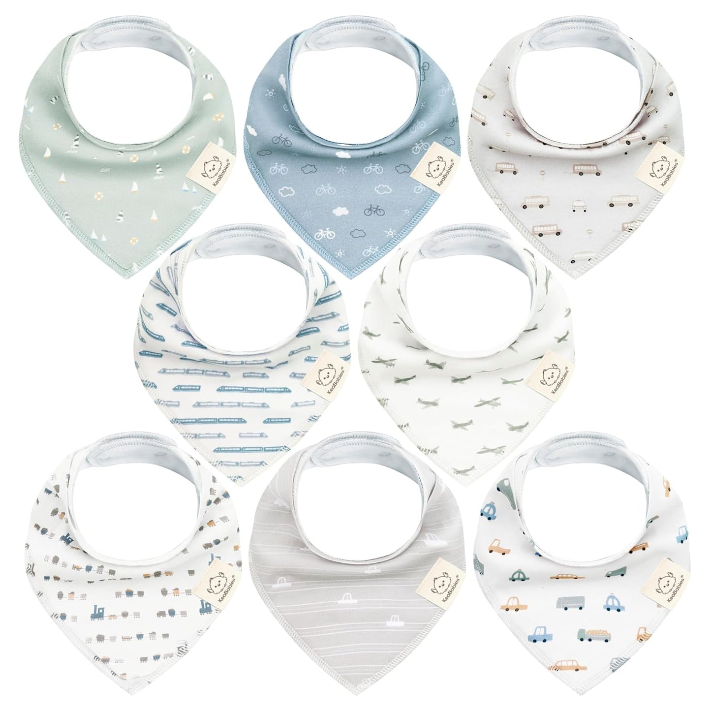 8-Pack Organic Baby Bandana Bibs for Boys, Girls - Super Absorbent Triangle Baby Bibs for Drooling and Teething Infant, 100% Cotton Extra Soft for Newborn, Infant 0-36 Months (Vessels)