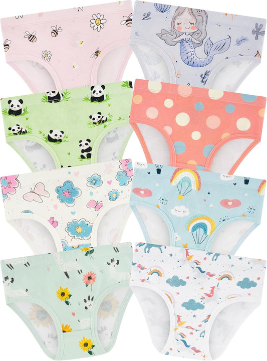 Girls' Underwear,Soft Cotton Tagless Panties for Toddlers' & Little Kids' Comfort,Breathable Briefs,8-Pack