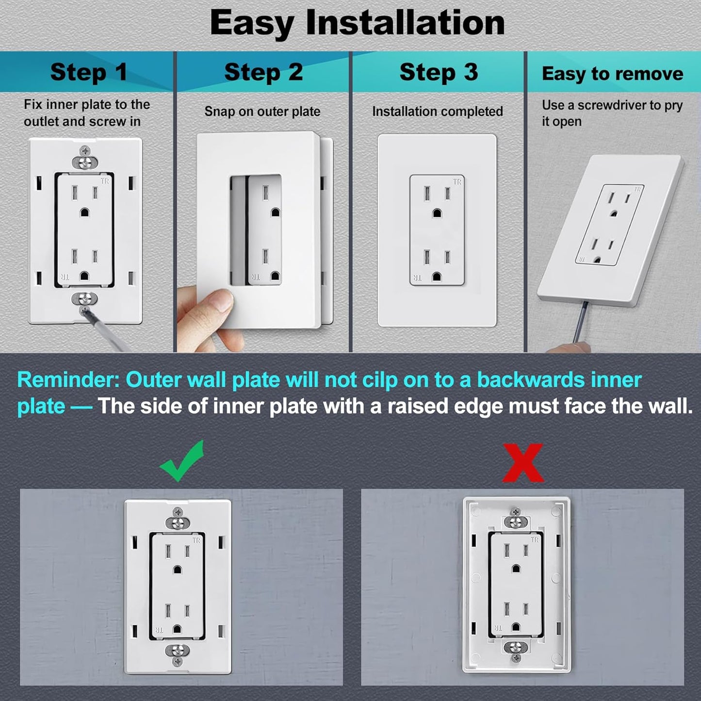 CML Screwless Decorator Wall Plates, 80 Pack 1-Gang Light Switch Covers, Single Decor Receptacle Outlet Cover, Impact Resistant, Standard Size 2.91” X 4.68”, UL Listed, Gloss White