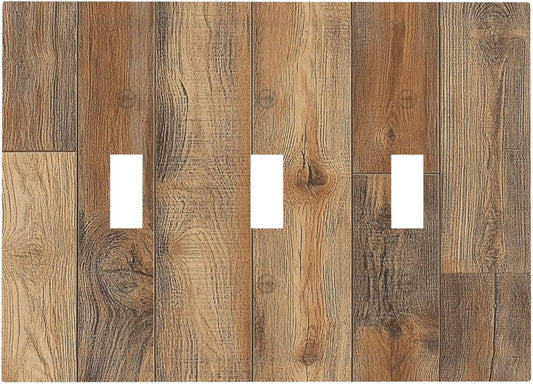 Decorative Switch Plates Retro Rustic Brown Wood Grain 3 Gang Wall Plate Triple Toggle Light Switch Cover Faceplate Electrical Wall Panels For Farmhouse Cabin Decor