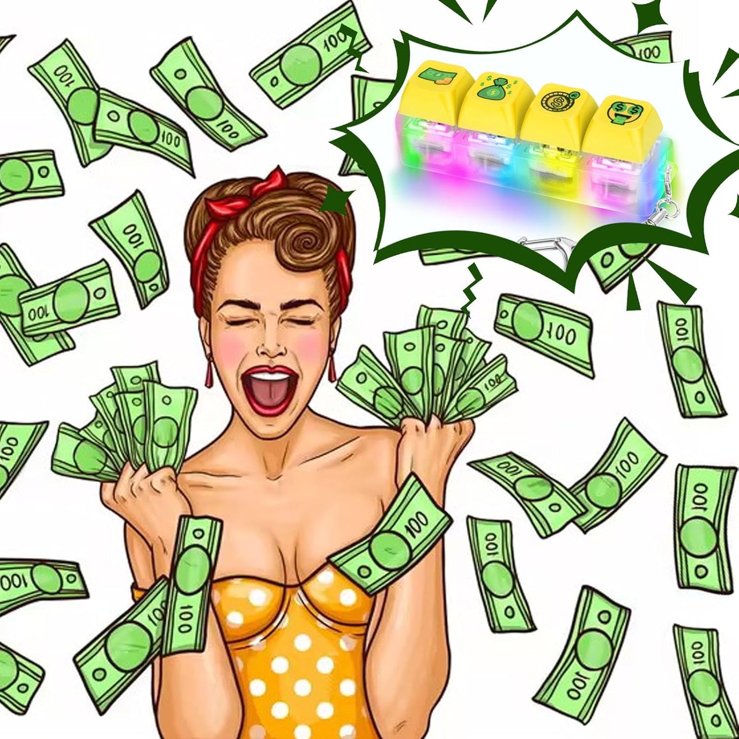 Keyboard Fidget Toys Adults Fidget Keyboard Clicker with LED Light Keychain Sensory Toys for Anxiety Stress Relief (GreenDollar, 4 in 1)