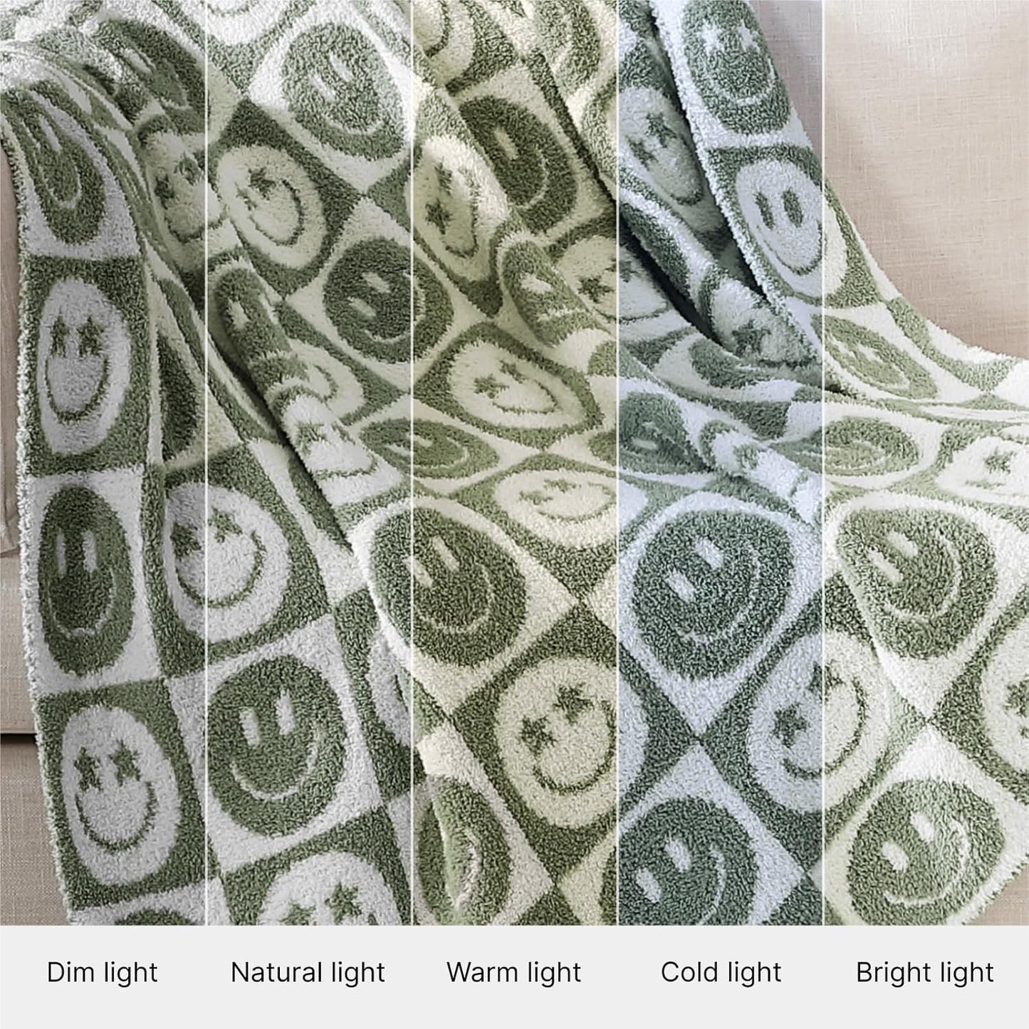 WRENSONGE Checkered Throw Blanket Seagrass Smiling Face Soft Cozy Fluffy Warm Hand Made Weave Throw Blankets for Couch, Sofa, Chair, Bed, Camping, Picnic, Travel Lightweight Bed Blanket - 60"*80"