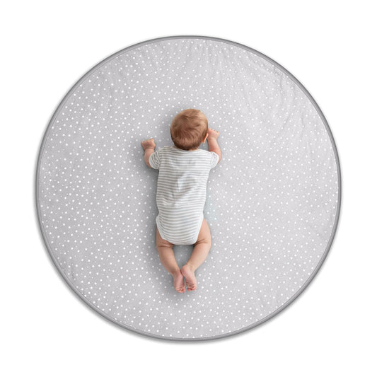 Byrd & Blume Round Baby Play Mat, Organic Cotton Soft Padded Nursery Floor Mat, Safe Hypoallergenic Baby Mat, Reversible, Foldable, Portable Infant Tummy Time Mat Fits Tents & Playpens (40"x40") Gray