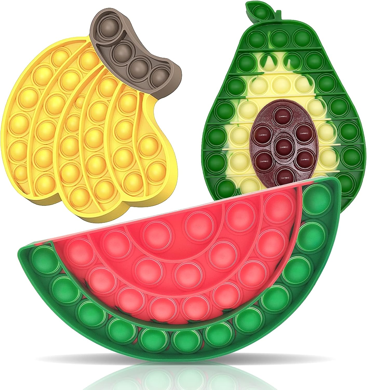 QETRABONE Fidget Sensory Bubble Stress Toy, Fidget Push Toy for Kids, Silicone Fidget Stress Toys for Autistic Children Adult Squeeze Toy Autism (Banana+Avocado+Watermelon)