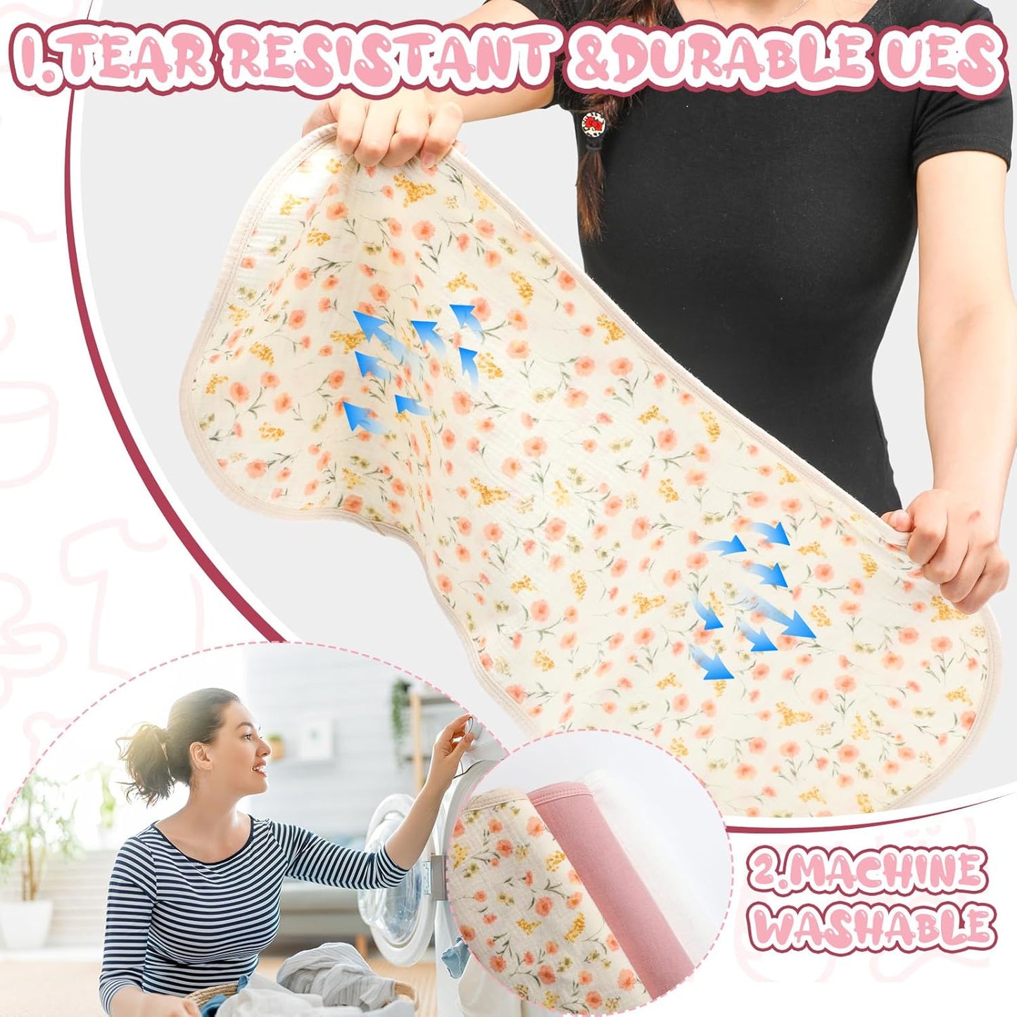 3 Pcs Changing Pad Liners Fits in Peanut Shape Changing Pad Waterproof Diaper Mats Organic Cotton Peanut Mats are Warm on a Baby's Back, Washable Reusable(Beautiful Style,Pink)