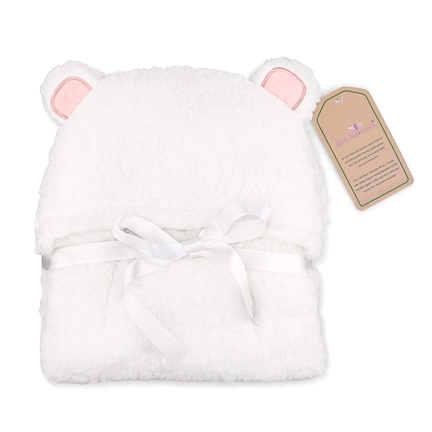 Jam Naturals- Baby Swaddle Blanket, Cute Bear Organic Receiving Swaddling Wrap, Newborn Baby Girl Soft Plush Registry Gift (Pink 0-3)