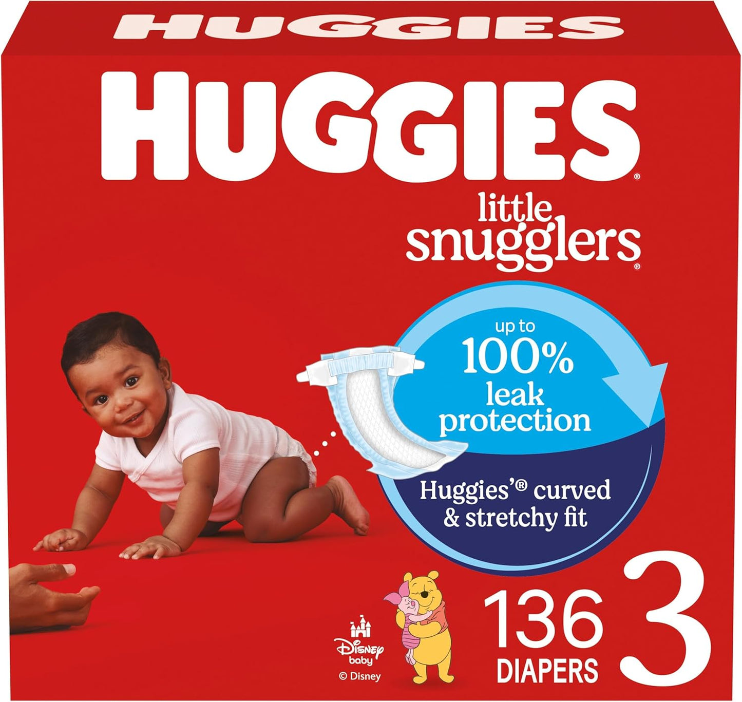 Huggies Size 3 Diapers, Little Snugglers Baby Diapers, Size 3 (16-28 lbs), 136 Count, Packaging May Vary