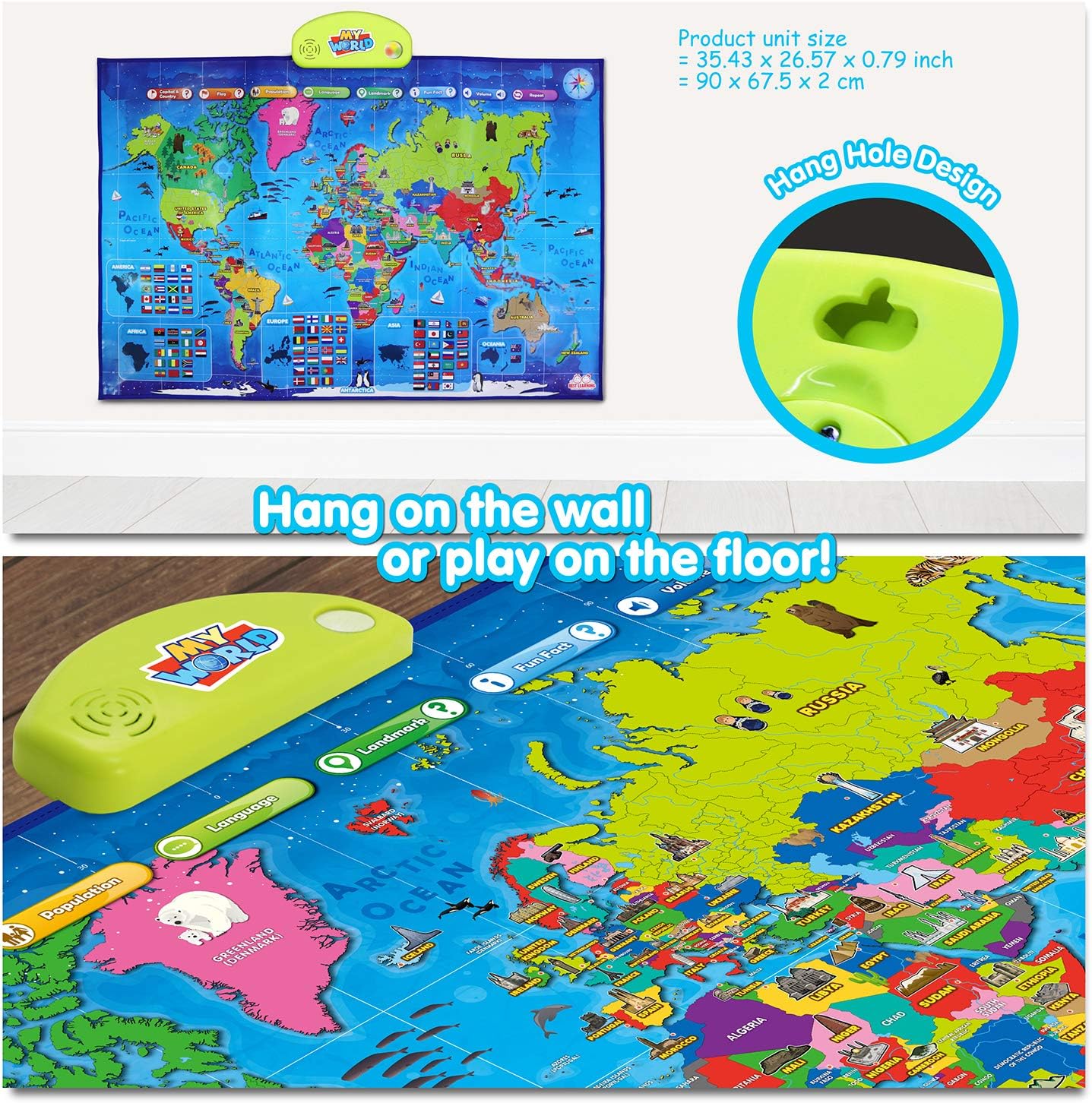 BEST LEARNING i-Poster My World Interactive Map - Educational Talking Toy for Kids of Ages 5 to 12 Years Old