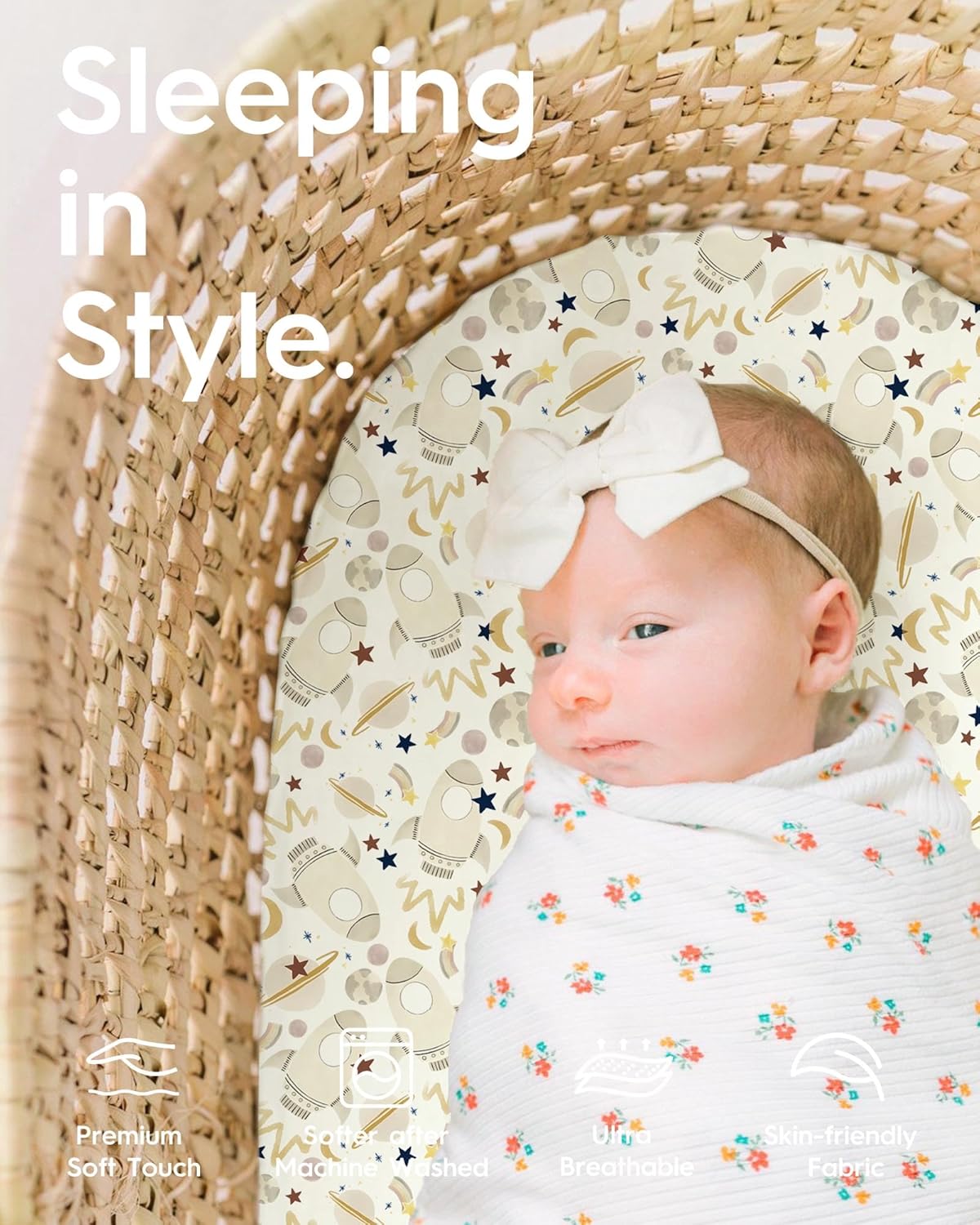 Bassinet Sheets for Baby Boy Girl, TotBasic Buttery Soft Universal Bassinet Fitted Sheet, Compatible with Halo, Mika Micky, Baby Delight, Dream On Me, Maxi COSI & More Bassinet Mattress(Space&Galaxy)