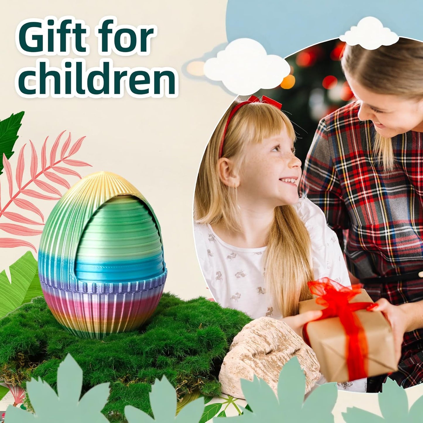 3D Printed Snake with Egg - Gear Egg with Snake Inside, 24inch Flexible Snake, Cute Rotary Egg, 3D Printed Gift Toys, Figure Decoration, ADHD(Multicolored Rainbow)