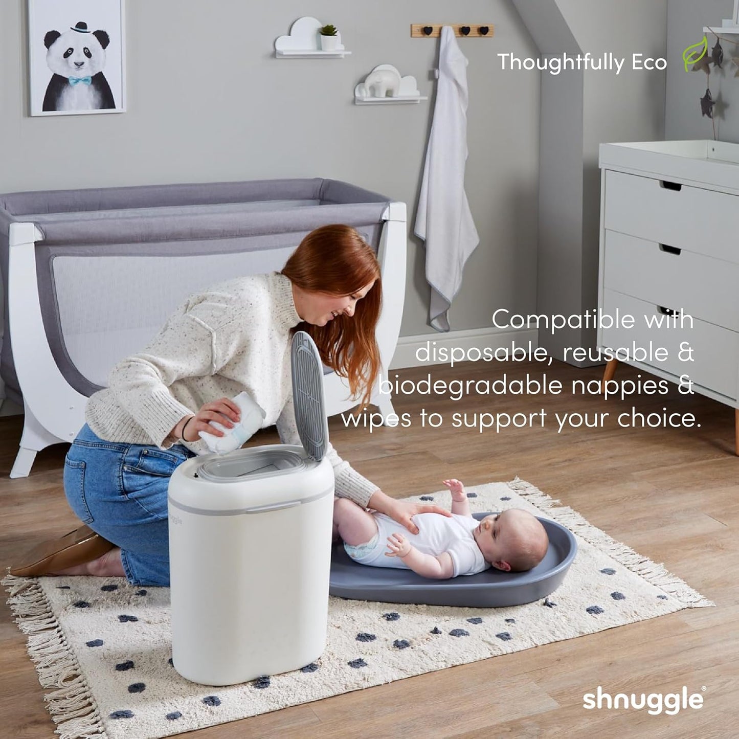 Changing Essentials Bundle - Squishy Changing Mat Eucalyptus + Eco-Touch Diaper Bin + Better Bag Liners - Wipeable, Odor-Locking, Eco-Friendly, No Costly Refills