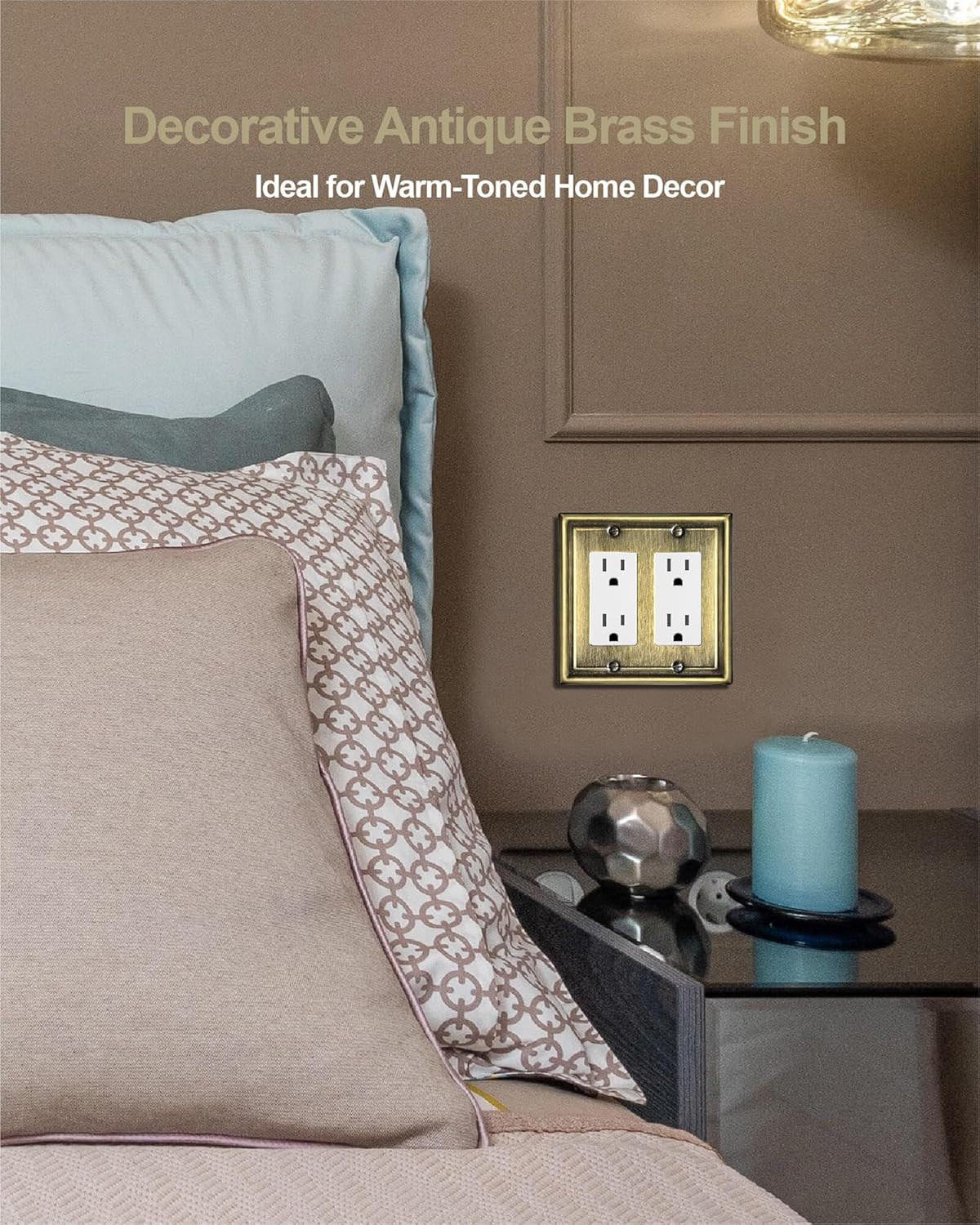 Double Decorator Wall Plates,Metal Electrical Outlet Covers for Receptacles, Dimmer Switches, GFCI Outlets, Antique Brass, 2-Gang, 2 Pack
