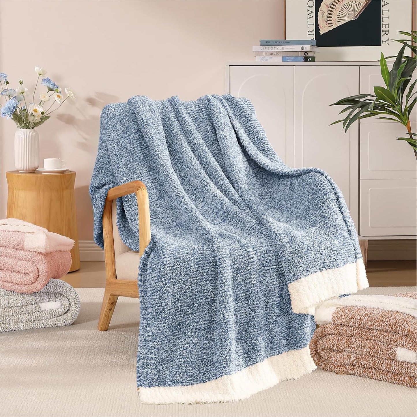 WRENSONGE Throw Blanket Cationic Dyeing Blue Soft Cozy Fluffy Warm Hand Made Weave Throw Blankets for Couch, Sofa, Chair, Bed, Camping, Picnic, Travel Lightweight Bed Blanket - 60"*80"