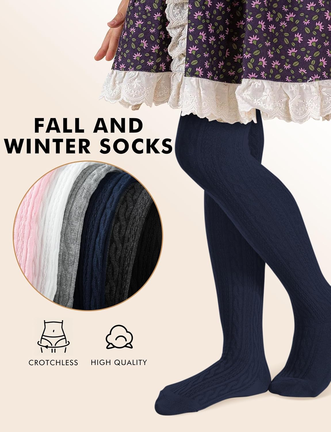 Baby Girls Tights Cable Knit Toddler Leggings Winter Solid Cotton Tights School Stockings 2 Pack 2T-12 Years