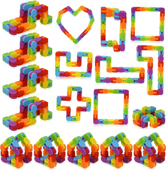 Ganowo Rainbow Fidget Toys Wacky Tracks Snap Click for Kids Students School Finger Sensory Snake Cube Toys Valentines Fidgets Class Gifts for Adults Children Stress Relief ADD ADHD Autism