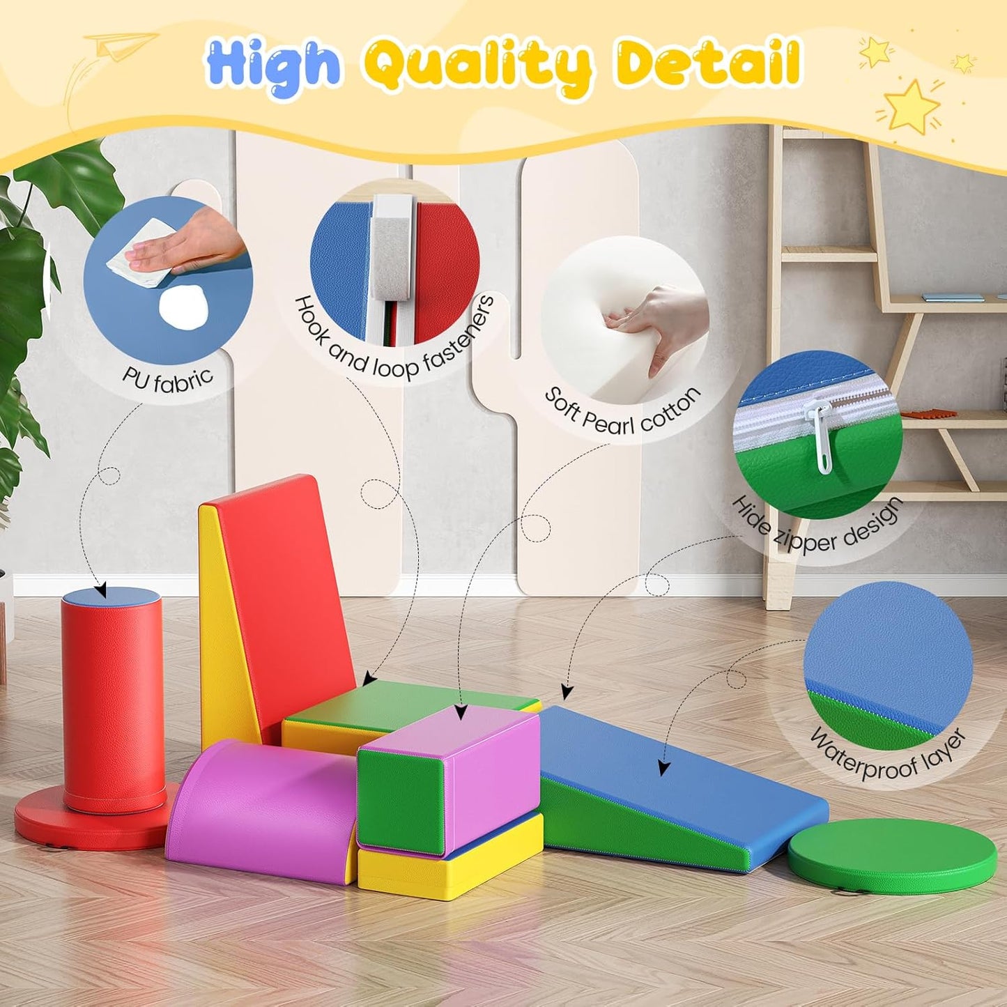 Lischwert Foam Climbing Blocks, Soft Climbing Toys for Toddlers, 9 Pieces Crawl and Climb Foam Playset with Cushion Pad, Indoor Climber Activity Play Set for Kids Age 1+(Colorful)