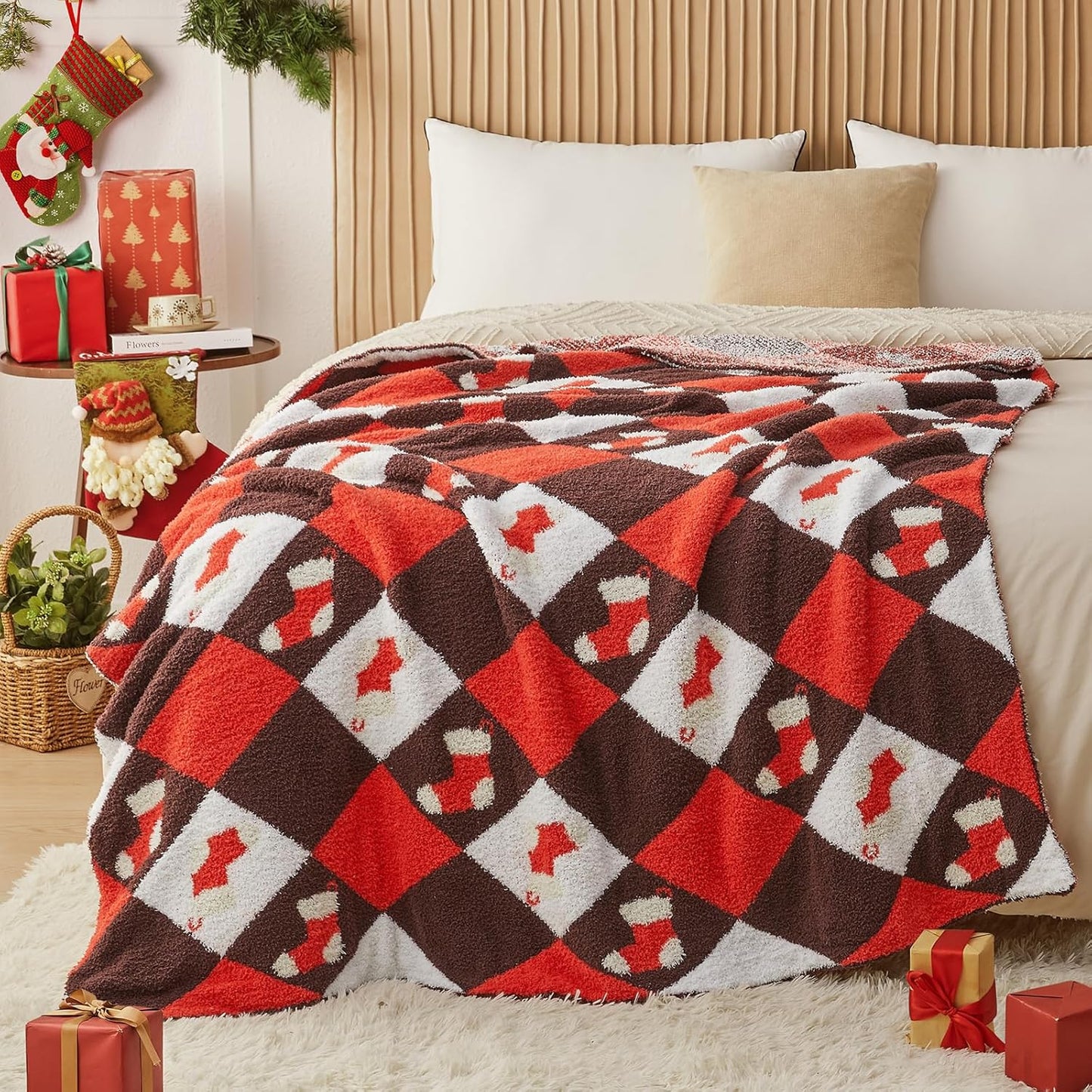 CYMULA Christmas Knit Throw Blanket - Super Soft Cozy Fuzzy Blankets for Couch, Sofa & Bed, Holiday Throw Blanket，60"x80"