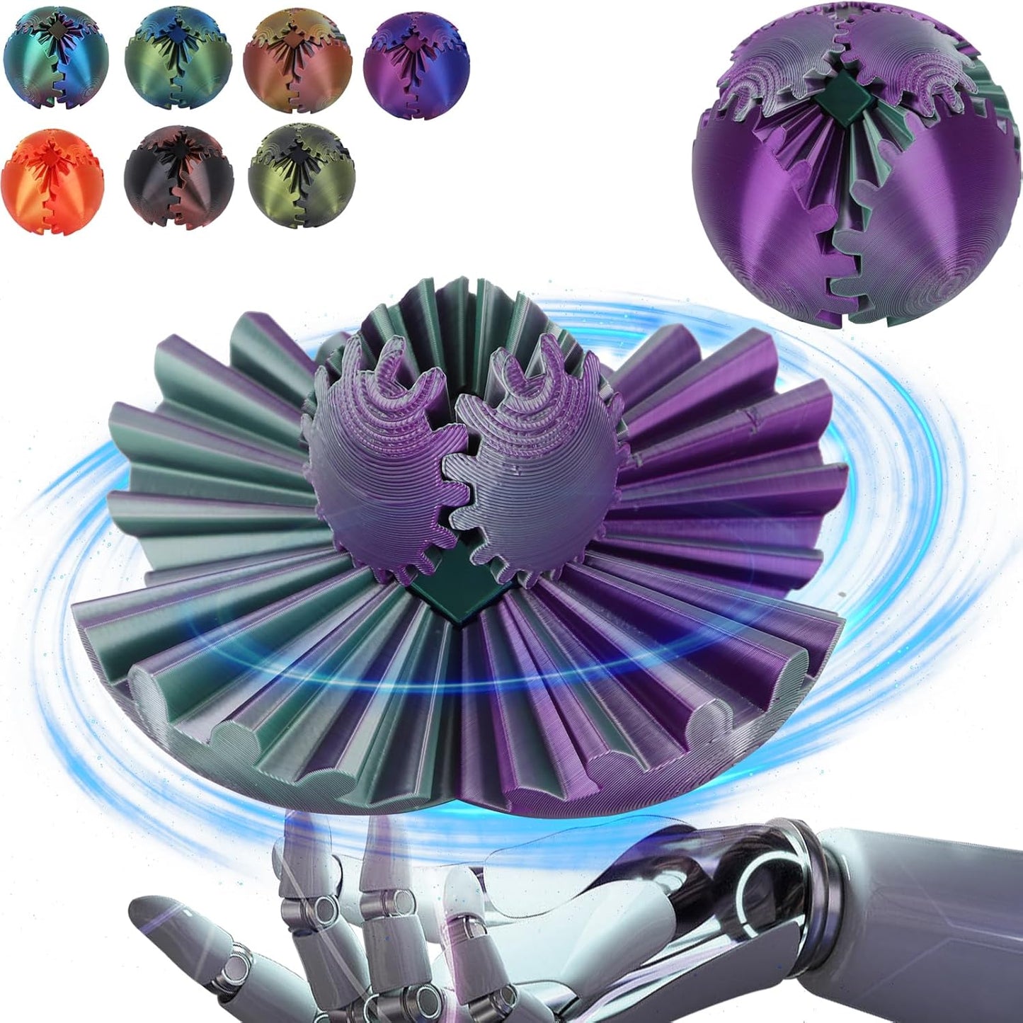 Gear Ball, Gear Sphere, 3D Printed Gear Ball Spin Ball Cube Fidget Toys GearSphere Ball, Stress Ball, Gear Sphere Desk Toy, Fidget Ball, Gear Toy for Stress and Anxiety Relaxing (Laser Color D)