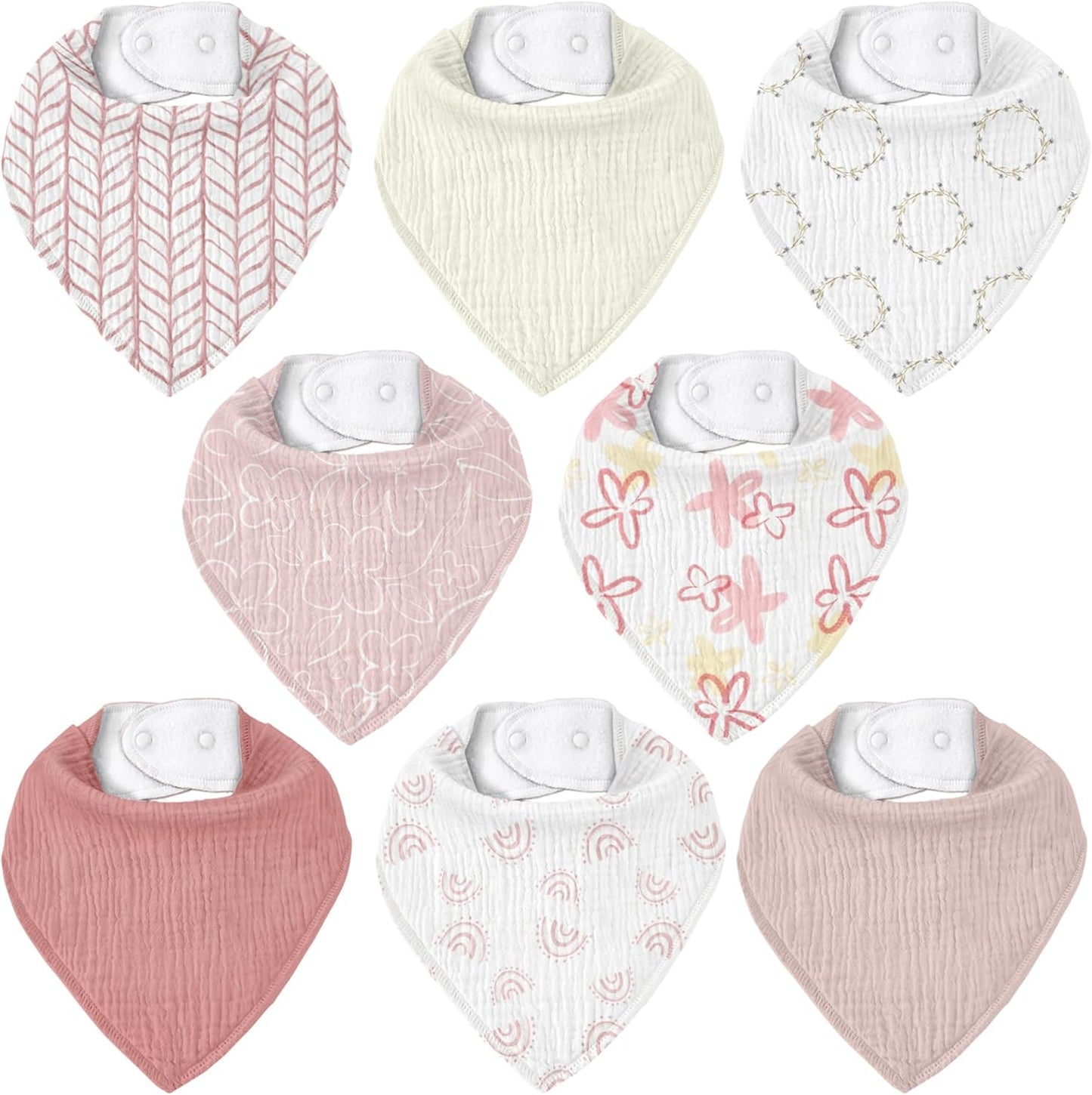 Muslin Baby Bibs 8 Pack, Baby Bandana Drool Bib for Drooling and Teething, Cotton Soft Absorbent for Girls Boys