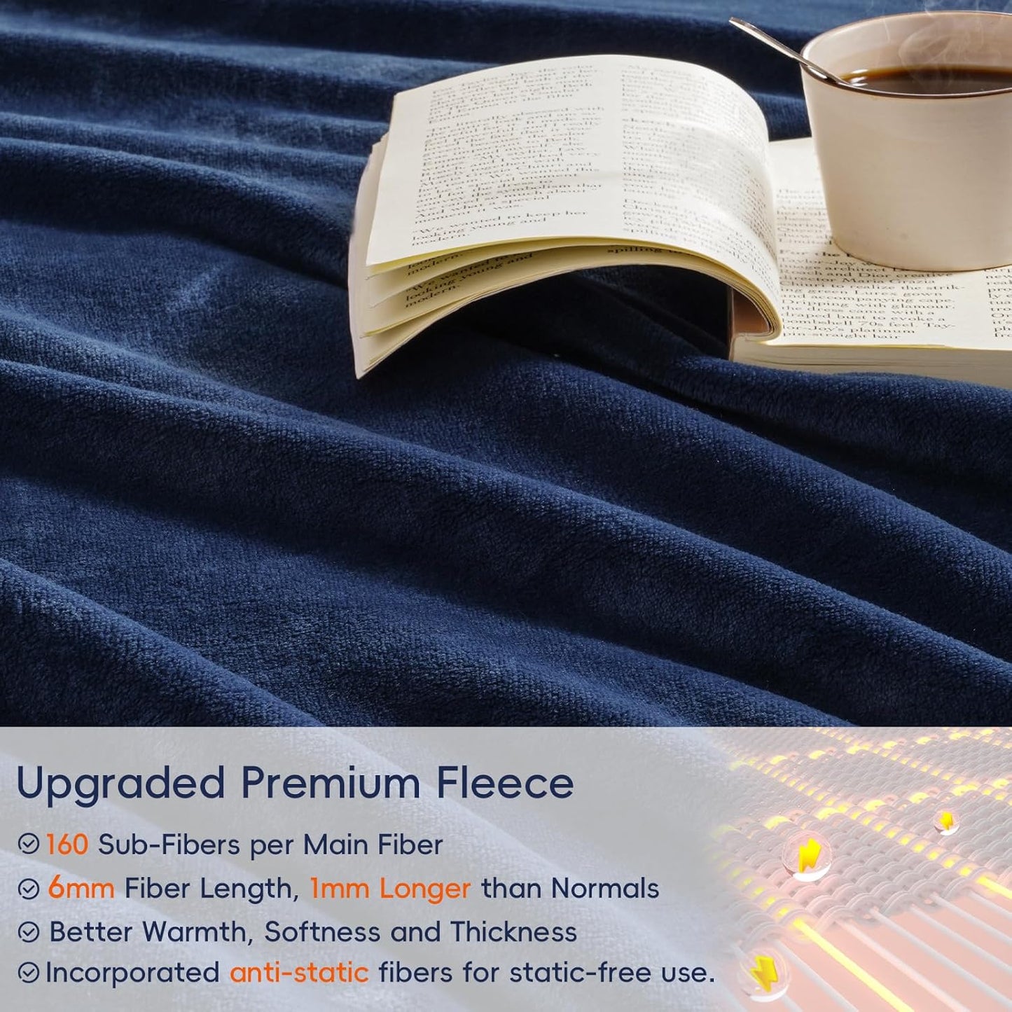 PHF Ultra Soft Fleece Throw Blanket, No Shed No Pilling Luxury Plush Cozy 300GSM Lightweight Blanket for Bed, Couch, Chair, Sofa Suitable for All Season, 50" x 60", Navy Blue