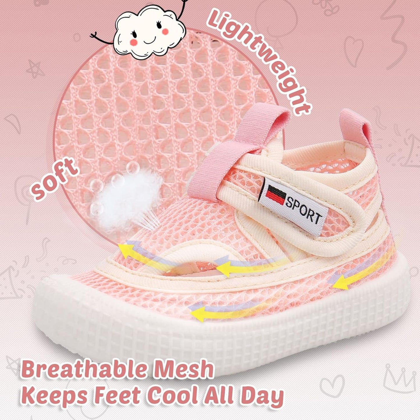 Baby Walking Shoes Toddler Girl Boy Soft Sole Breathable Mesh Slip on Summer Wide Shoes Infant Flexible Lightweight Non-Slip Safer Causal Tennis Shoes Toddler First Walkers Shoes Rubber Soles Outdoor