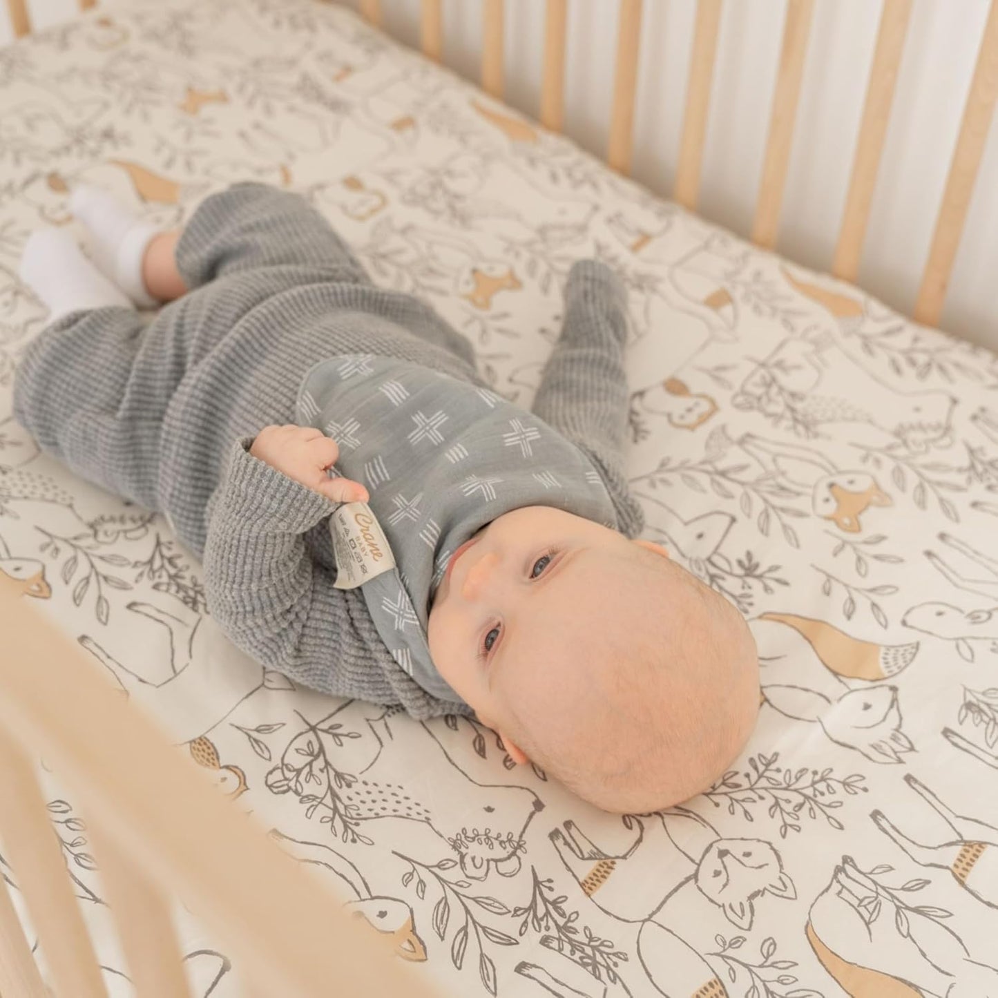 Crane Baby Bandana Bibs, Soft Muslin Adjustable Absorbent Bib Set, 3 Pack, 100% Cotton, Woodland Animal Baby Set For Newborns, Cotton Drool Bibs For Eating