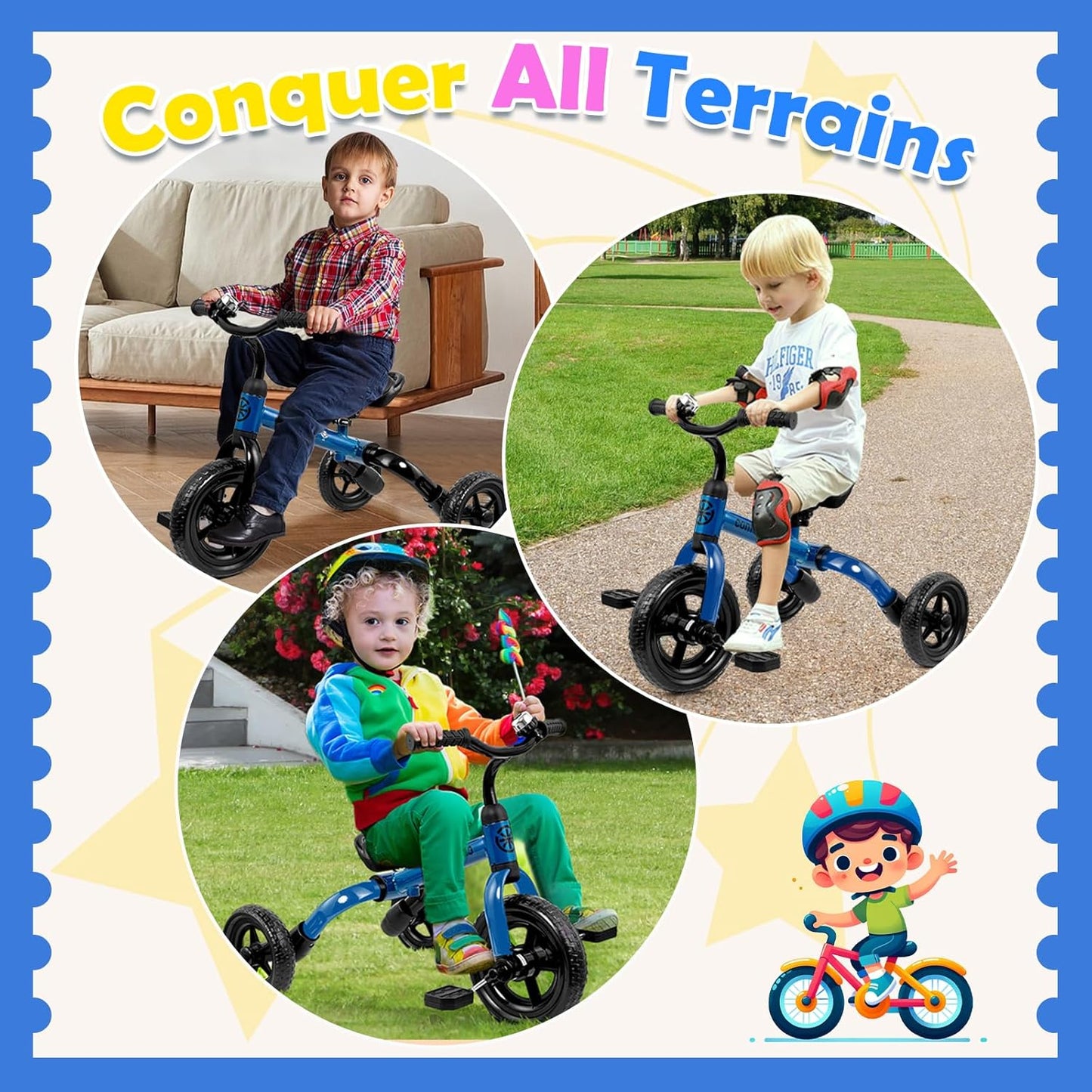 Ancaixin 3 in 1 Toddler Tricycles for 2-5 Years Old Boys and Girls with Detachable Pedal and Bell, Foldable Baby Balance Bike Riding Toys for 2+ Kids, Child Birthday Christmas New Year Gift Blue