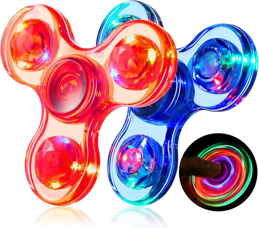 Gigilli Fidget Spinners 2 Pack, LED Light up Sensory Fidget Toys for Kids Adults, Glow in The Dark Fidget Toys for Teens Boys Girls Classroom Prizes for Kids 4-8-12, ADHD Stress Anxiety Relief Fidgets