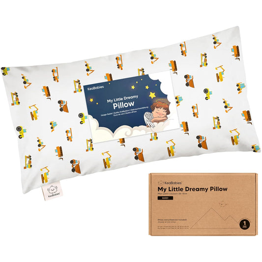 Toddler Pillow with Pillowcase - 10x18 My Little Dreamy Kids Travel Bed Pillows for Sleeping, Organic Cotton Small Pillowcase, Soft & Breathable, Machine Washable,Toddlers 2-5 Years Old(Construction)