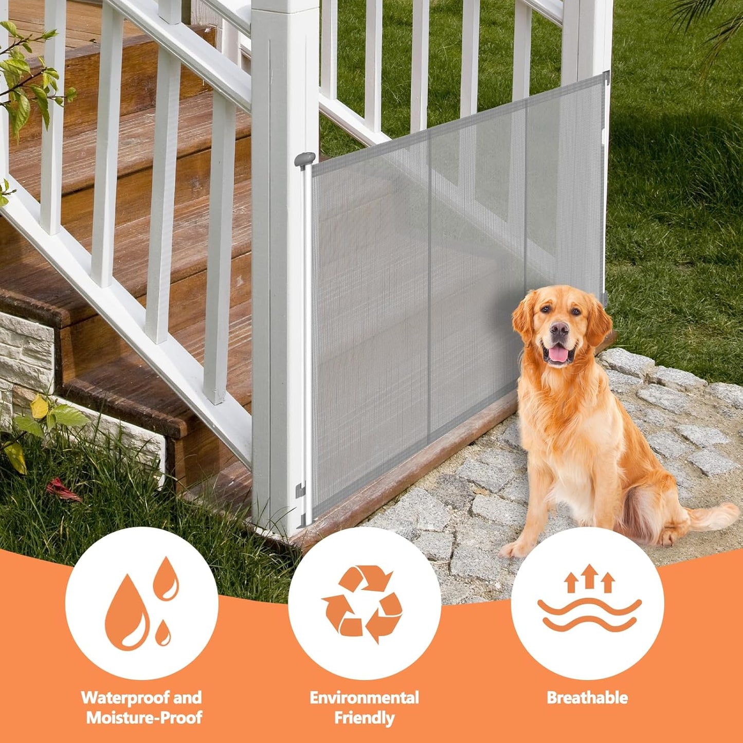 Extra Tall 57'' Reinforced Retractable Mesh Baby Gates with Reinforced Strips,Dog Gate Extends to 79" Wide,Prevents Bottom Drilling Through Baby and Pet,Retractable Pet Gate for Outdoor/Indoor