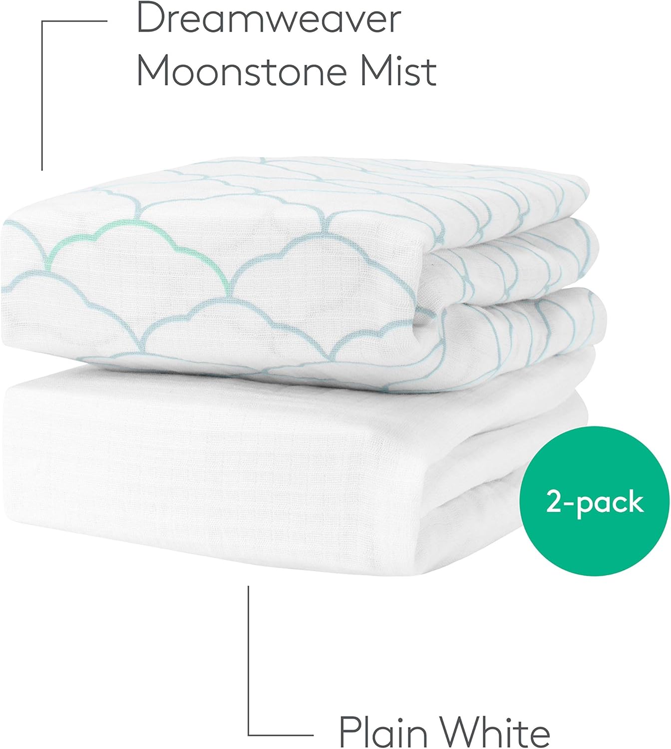 Newton Baby Mini Crib Fitted Sheets (2-Pack) | Organic Muslin Cotton, Breathable & Soft Baby Sheets, Washable Baby Mattress Sheets, Fits Any Mini Sized Crib 24" x 38", Moonstone Mist Stardust + White