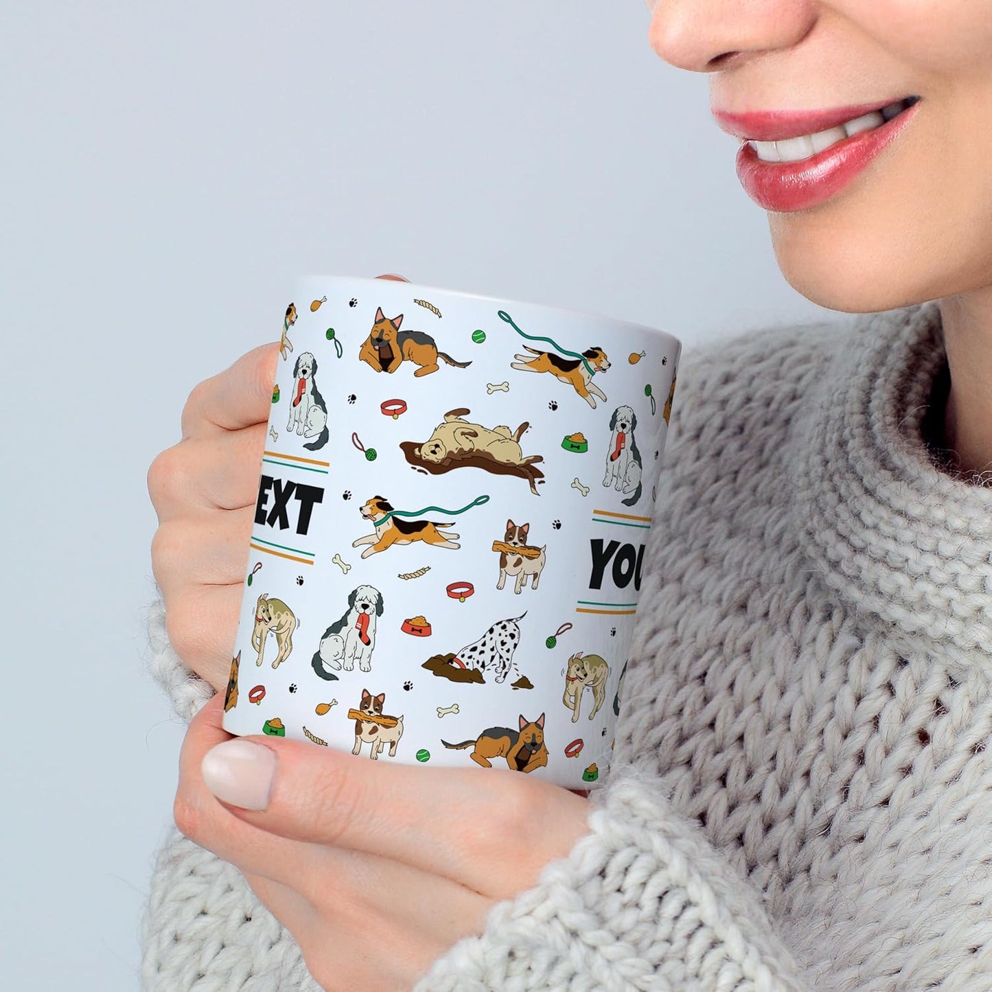 Personalized Mug for Kids - Dogs - Custom Name/Text, Ceramic Hot Chocolate/Cocoa/Coffee Cup for Boys/Girls, Birthday/Christmas/Holiday Gift - 11 oz, White Handle