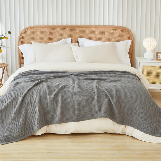 EMME Cotton Muslin Blanket King Size - Soft, Breathable Layering Blanket, 108"x90", All Season Gauze, Grey
