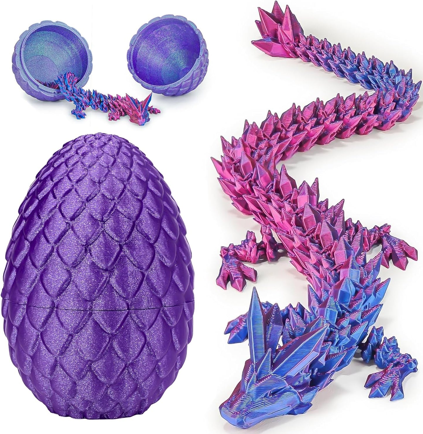 Dragon Eggs with Dragon Inside, 3D Printed Surprise Funny Gifts for Kids, Boys, Girls, Articulated Dragon Fidget Toys for Adults, Executive Desk Toys Office Room Decor (Shiny Purple)