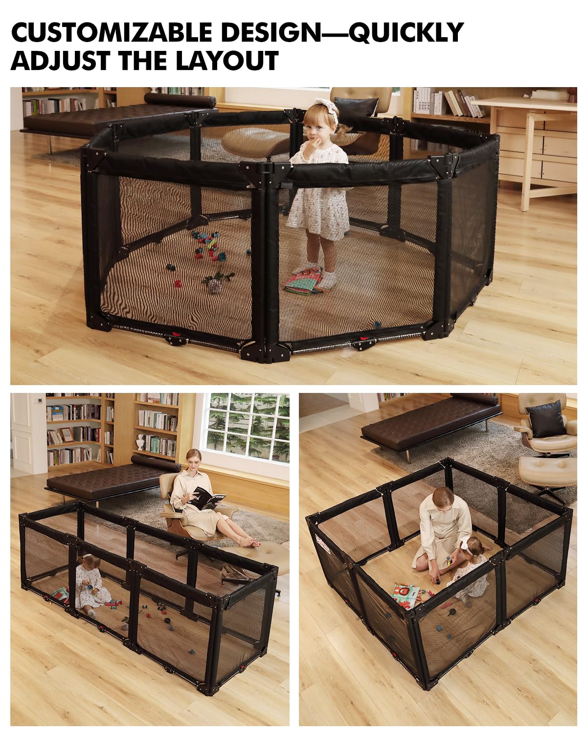 Extra Wide Baby Gate Playpen with Heat-Resistant Mesh,8 Panel Foldable Baby Fence,Indoor/Outdoor Safety Barrier,Dog Playpen & Fireplace Gate