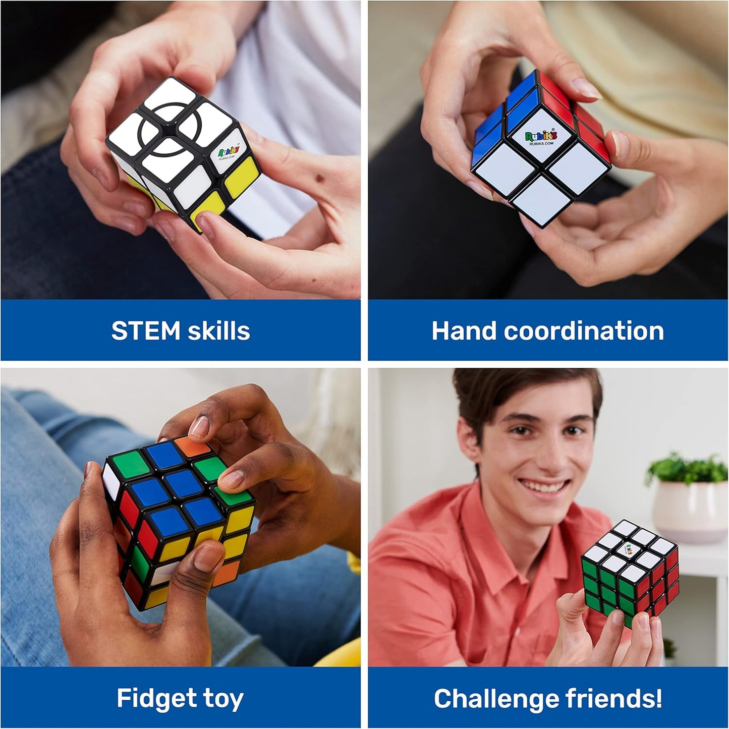 Rubik’s, Learn to Solve Bundle 3x3 Cube 2x2 Mini Apprentice 3D Puzzle Game Stress Relief Fidget Toy Travel Gift Set, for Adults & Kids Ages 7 and up