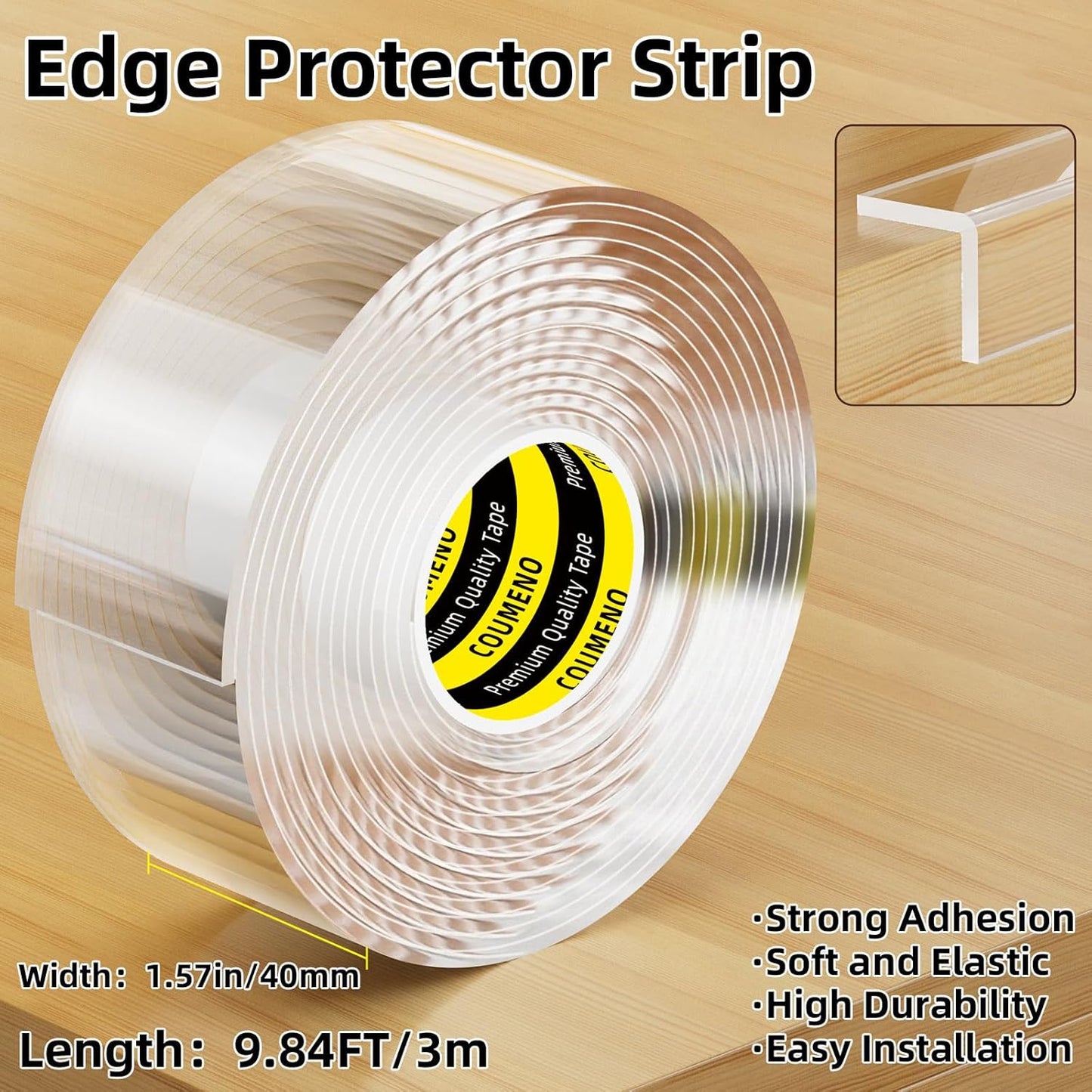 Clear Edge Protector,Safe Corner Protector, Anti-Sharp Edge Protector, for Furniture, Drawers, Tables, Cabinets 1.57inX9.84FT