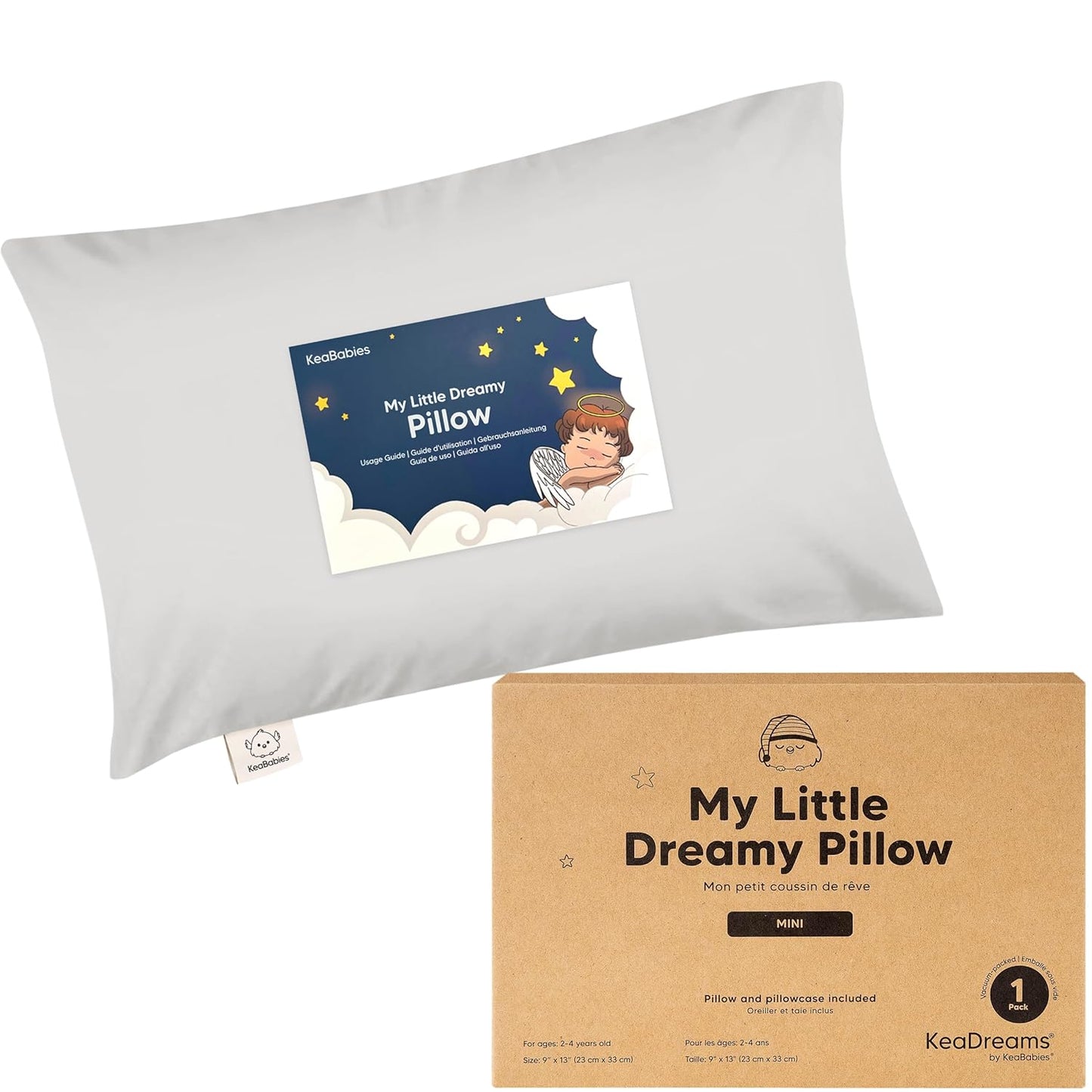 Mini Toddler Pillow with Pillowcase - 9x13 My Little Dreamy Travel Kids Pillow for Sleeping, Toddler Bed, Small, Tiny, Organic Cotton Pillowcase, Soft & Breathable, Kids 2-4 Years Old (French Gray)