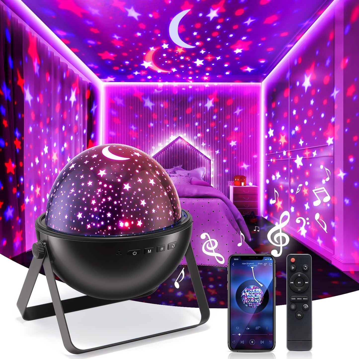 One Fire Star Projector Night Light for Kids Room, Bluetooth Speaker+Remote, 48 Lighting Cool Star Light Projector, Kids Room Decor, Christmas Gifts