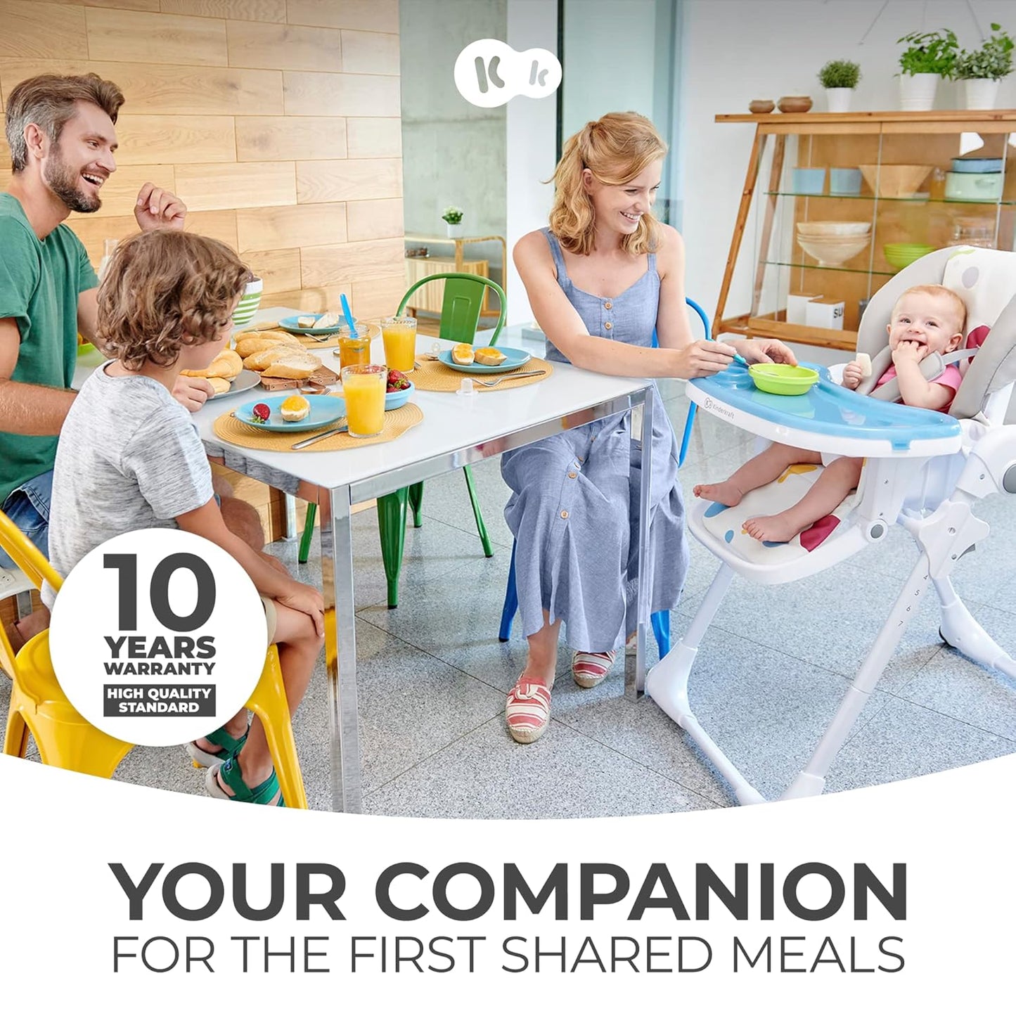 Kinderkraft Highchair Yummy, Baby Chair, Ergonomic, Comfortable, Reclining, Foldable, with Ajustable Height, Footrest, Detachable Double Tray, for Toddler, from 6 Month to 3 Years, Gray