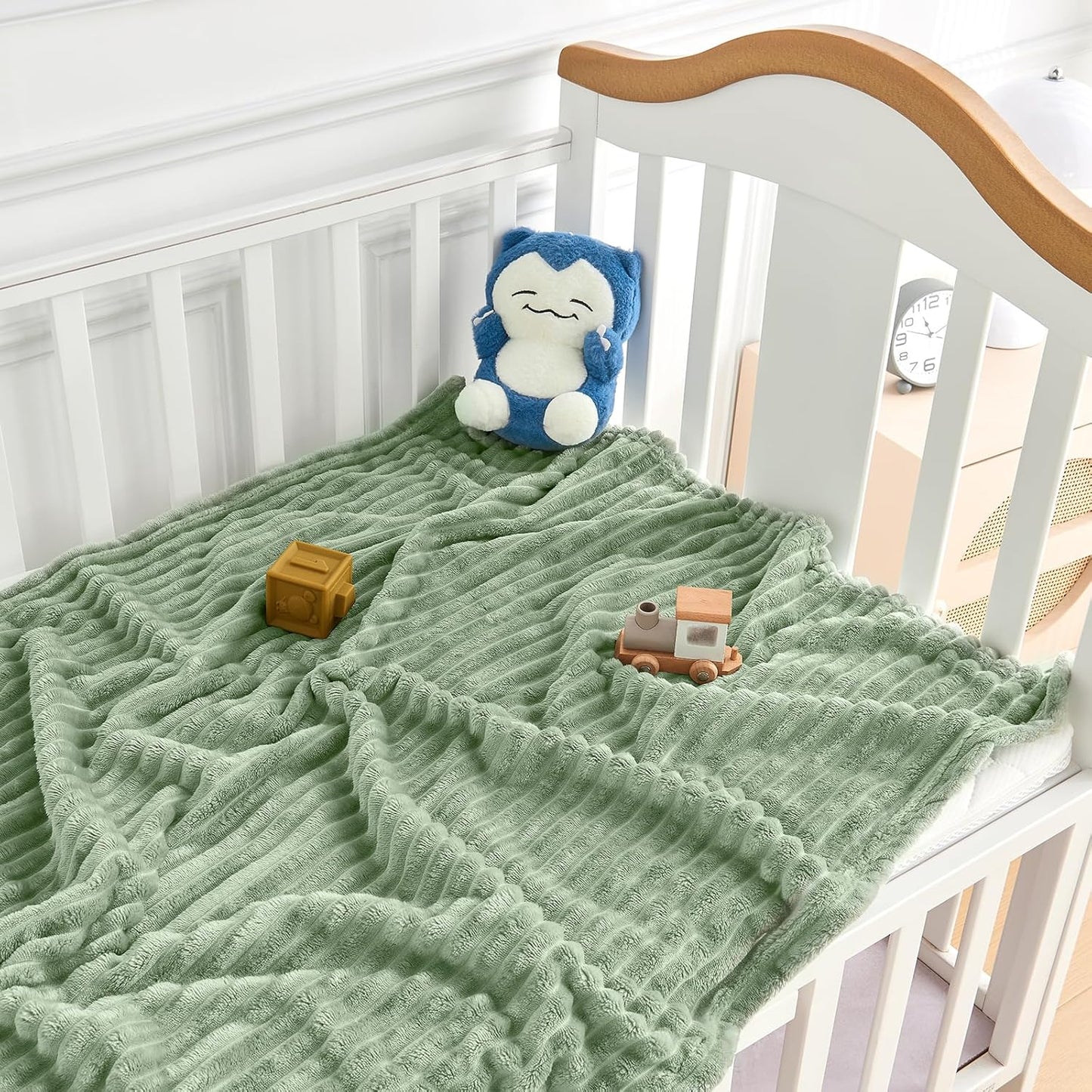 Soft Fleece Baby Blanket Ultra Cozy Green Baby Blankets for Boys Warm and Lightweight Infant Toddler Newborn Receiving Gift with Reversible Stripes for Crib Stroller, 30x40 Inch, Sage Green