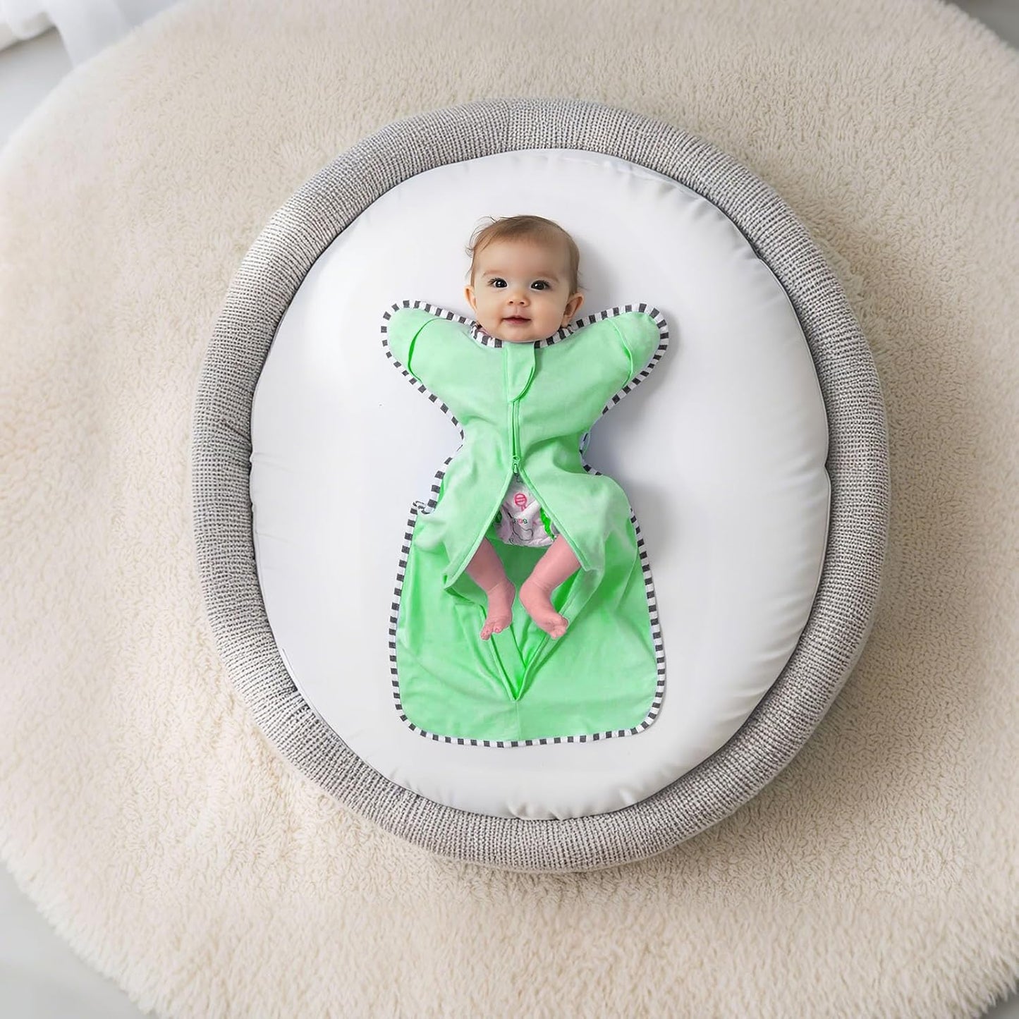 Transition Swaddle, 2 Pack 100% Cotton Baby Sleep Sack, 2-Way Zipper Infant Arm Up Swaddle for Newborn Baby Boys Girls (Green + Grey, S(0-3 Months))