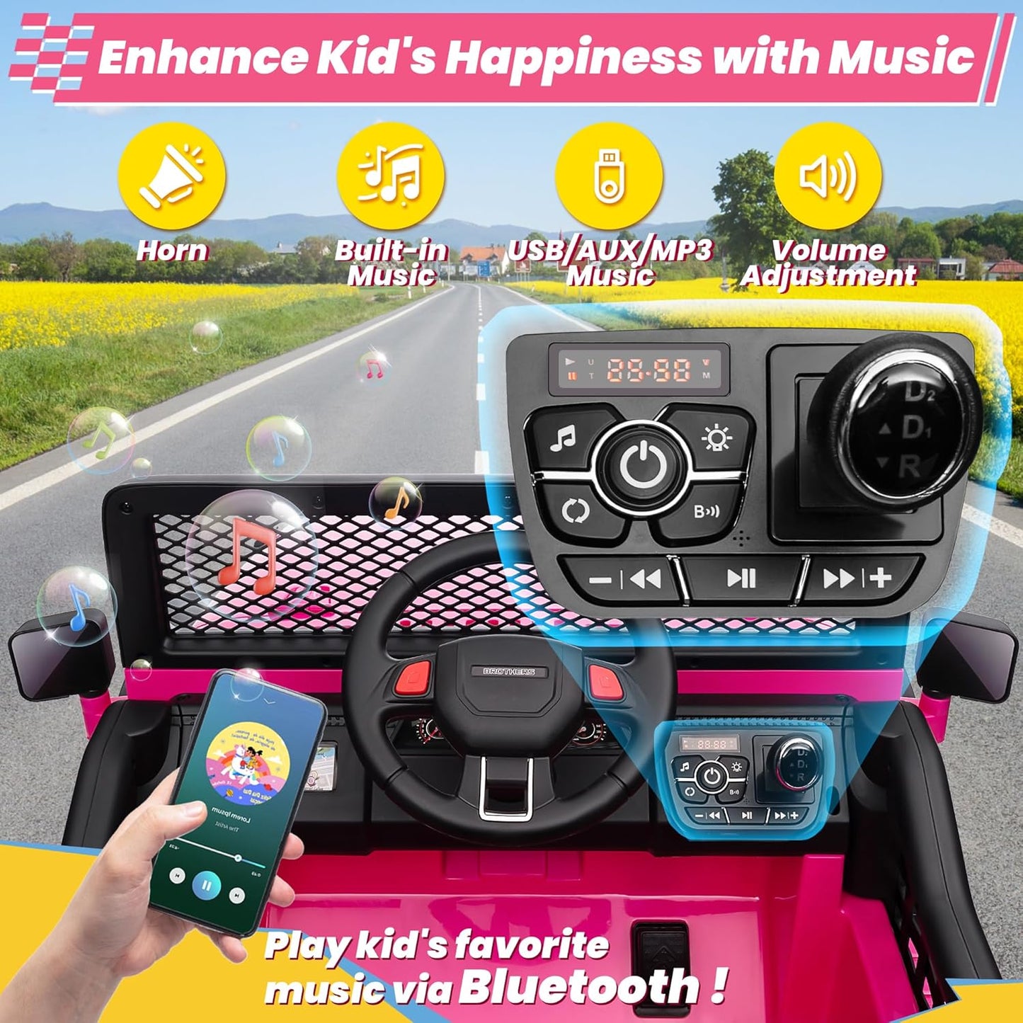 24V 4WD Ride on Truck Car w/800W Motors, Gift Flower, Remote Control, 2 Seaters, Light Bar, 3 Speeds, Pop Music, Power Four Wheels, 24 Volt Ride on Toy Car for Big Kids, Rose Red