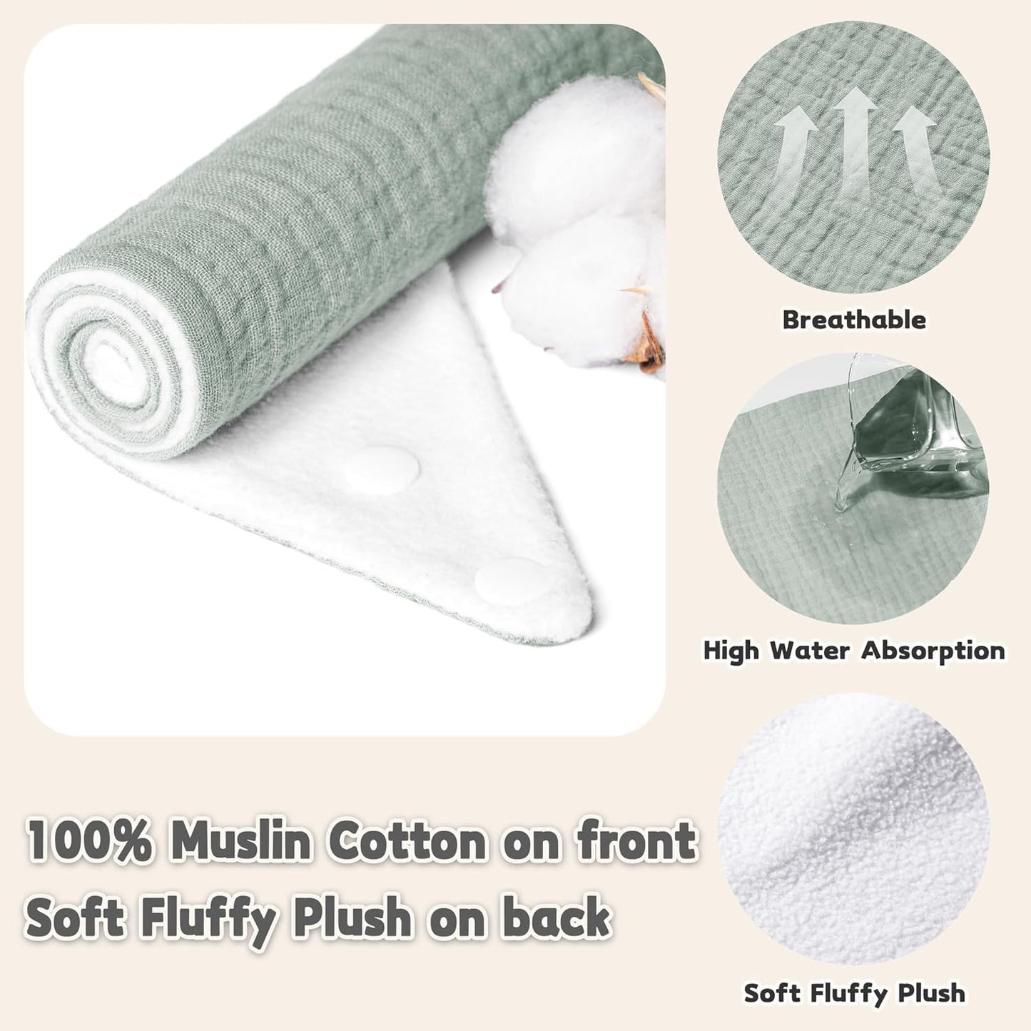 Susurration Muslin Baby Bibs 10Pack Baby Bandana Drool Bibs Soft Adjustable Newborn Bibs for Unisex Baby Girls & Boys (Bluegreen)