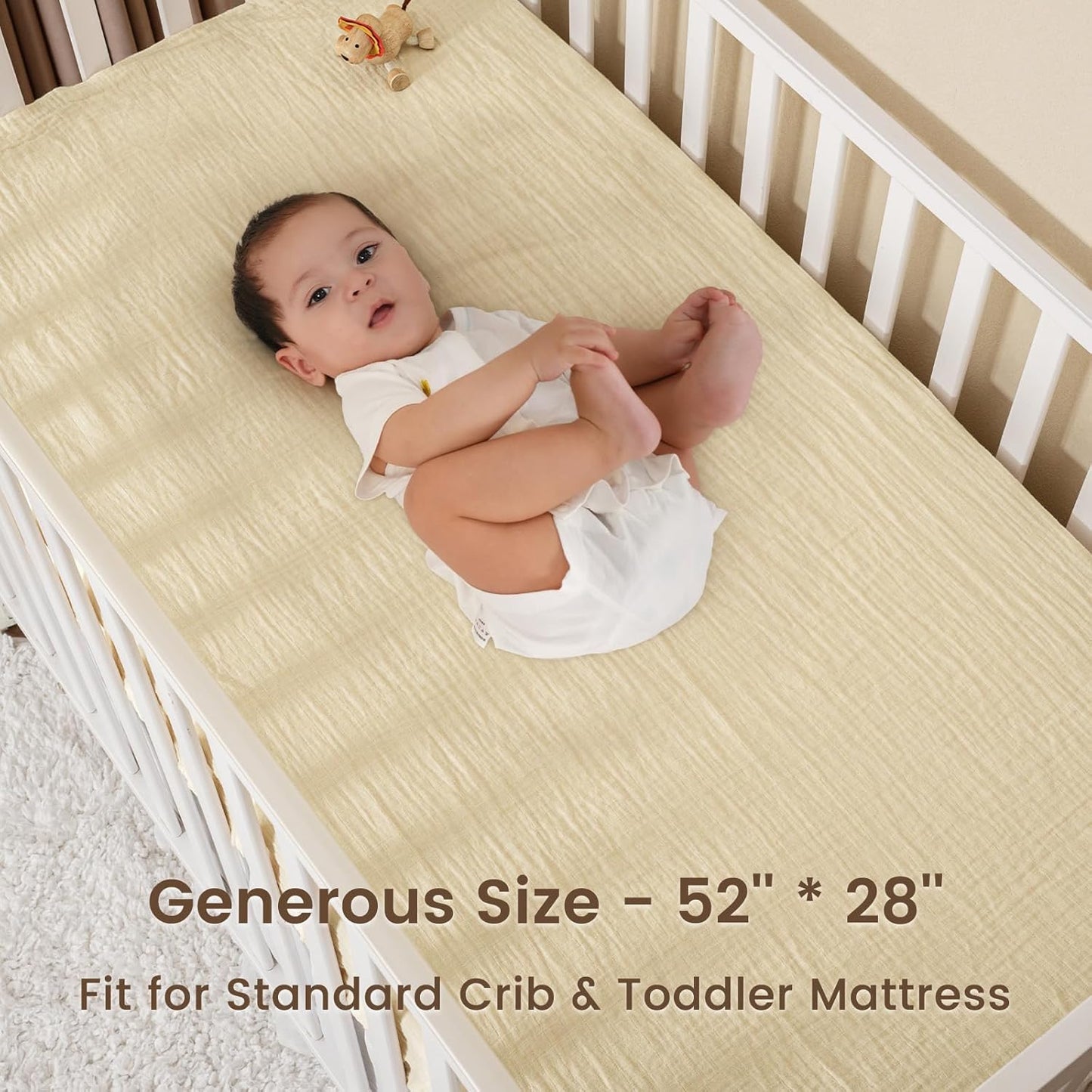 david's kids Muslin Crib Sheets for Boys Girls, 2 Pack 100% Cotton Soft Breathable Fitted Baby Sheet Set, 28x52 Inch Fits Standard Crib and Toddler Mattresses, Beige & Grey