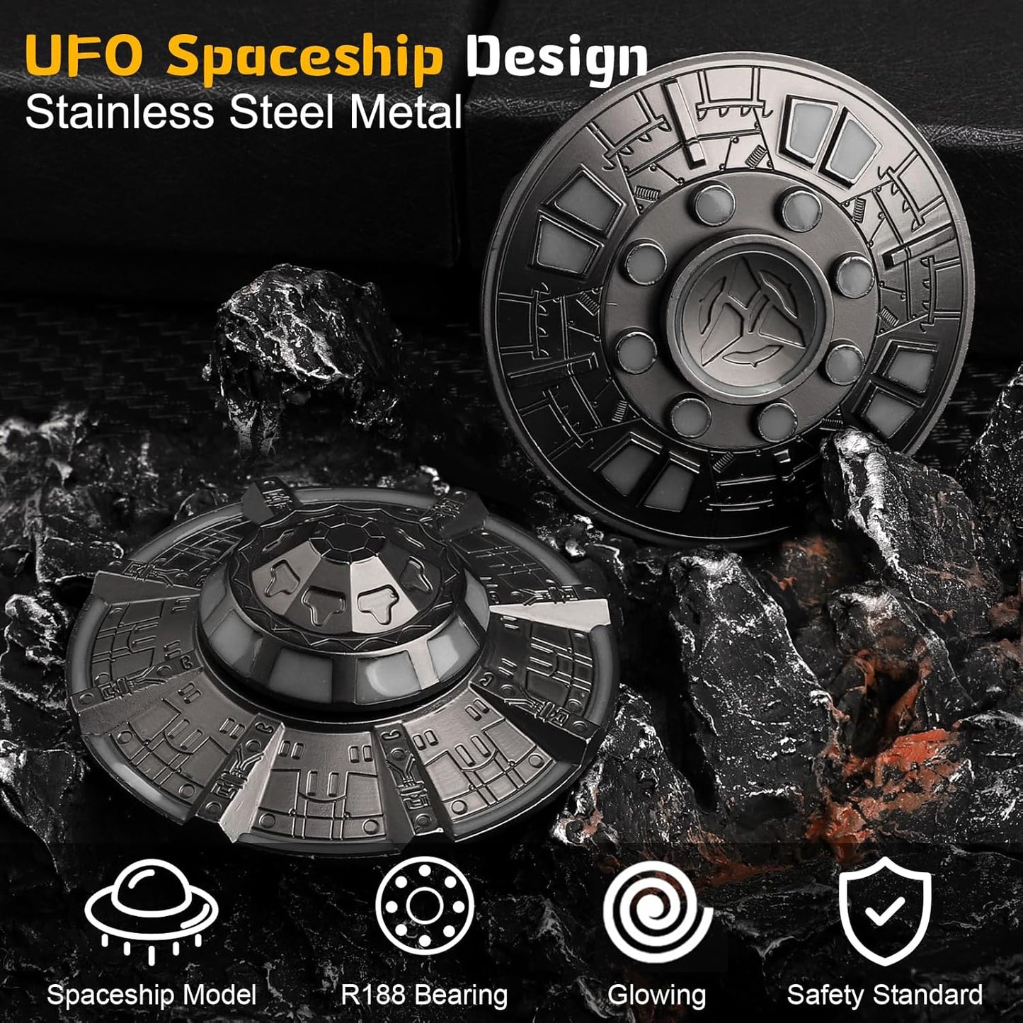 Cool UFO Fidget Spinner Glow in The Dark, Handheld Metal Fingertip Toy, Luminous Desk Fidgit for Kids Adults, Anti Anxiety Stress Relief Fidgeting Alien Gifts for Office
