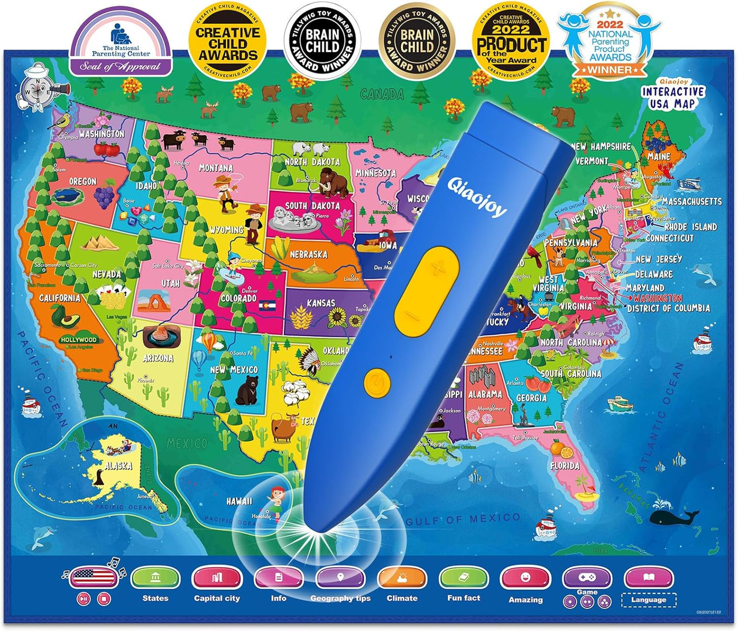 Bilingual Interactive for Kids Talking USA Map for Kids Learning, Geography Toys Games Educational Electronic Map Christmas Personalized Gift/Toys for 4 5 6 7 8 9 10 Year Old Girls/Boys